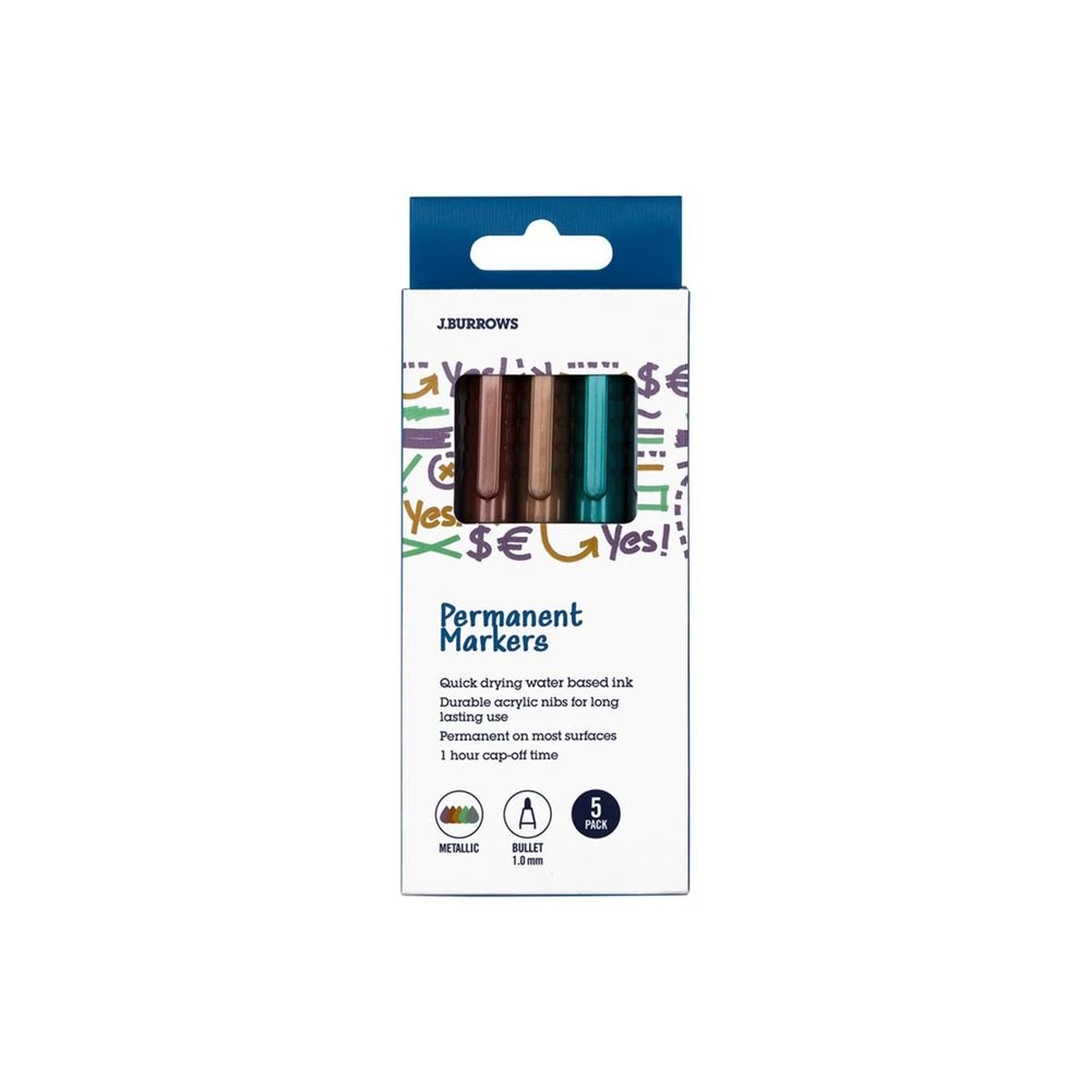 1 J.Burrows Permanent Markers 1mm Bullet Metallics 5 Pack, 1 of 4