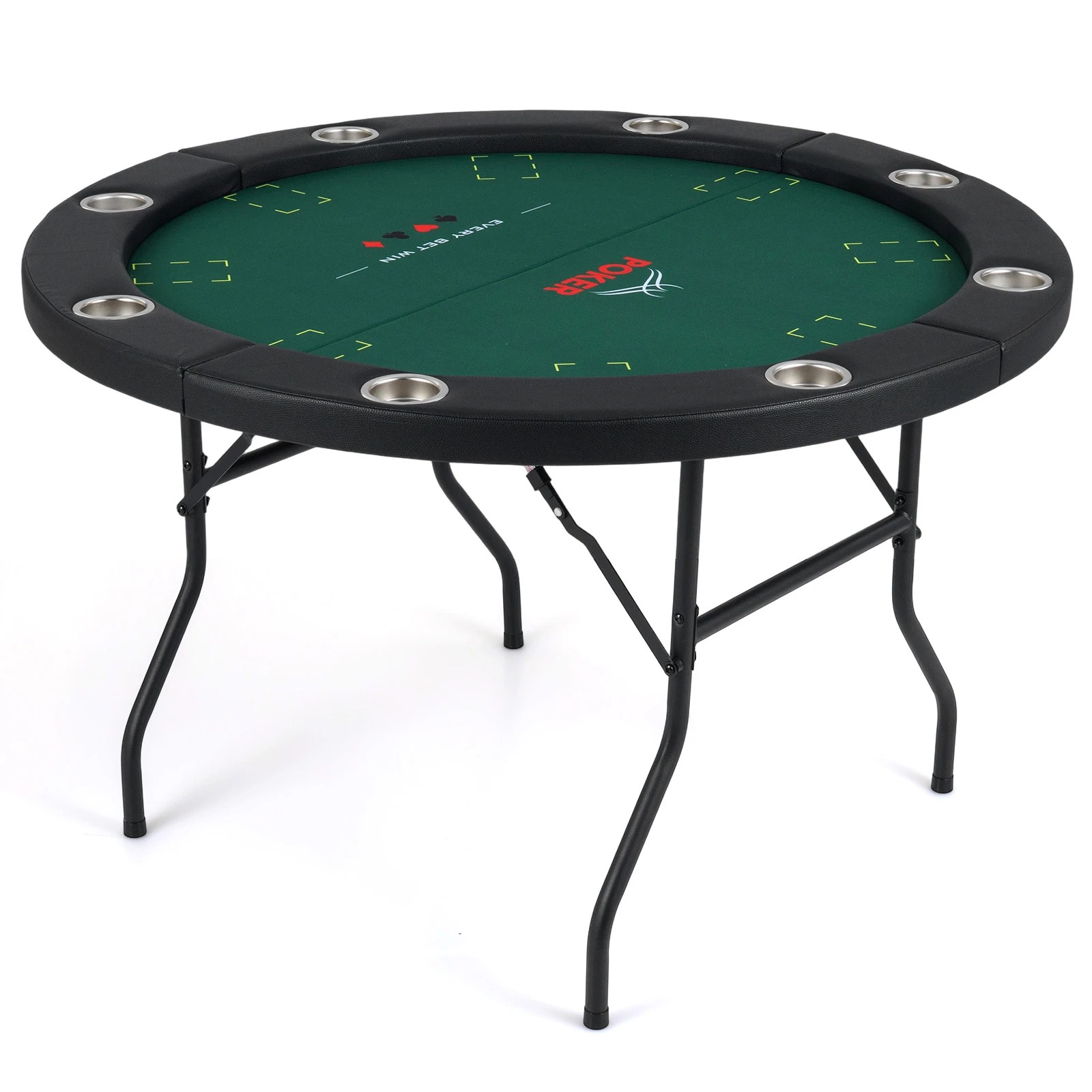 1 Costway 122cm Folding Poker Table Round Casino Leisure Texas Holdem Game Play Table for 8 Players - Green, 1 of 3