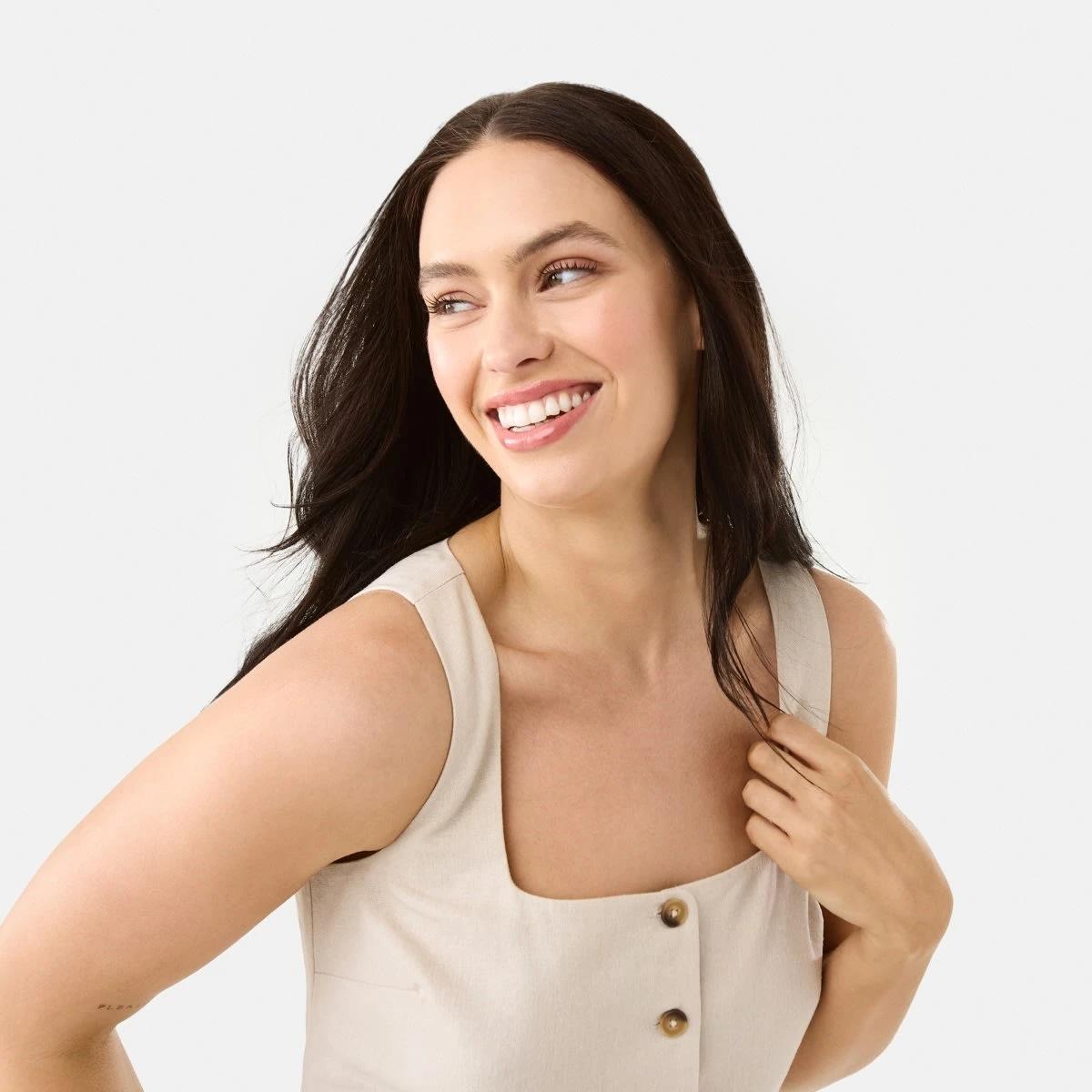 7 Sleeveless Linen Blend Button Mini Dress Grey Beige, 7 of 10