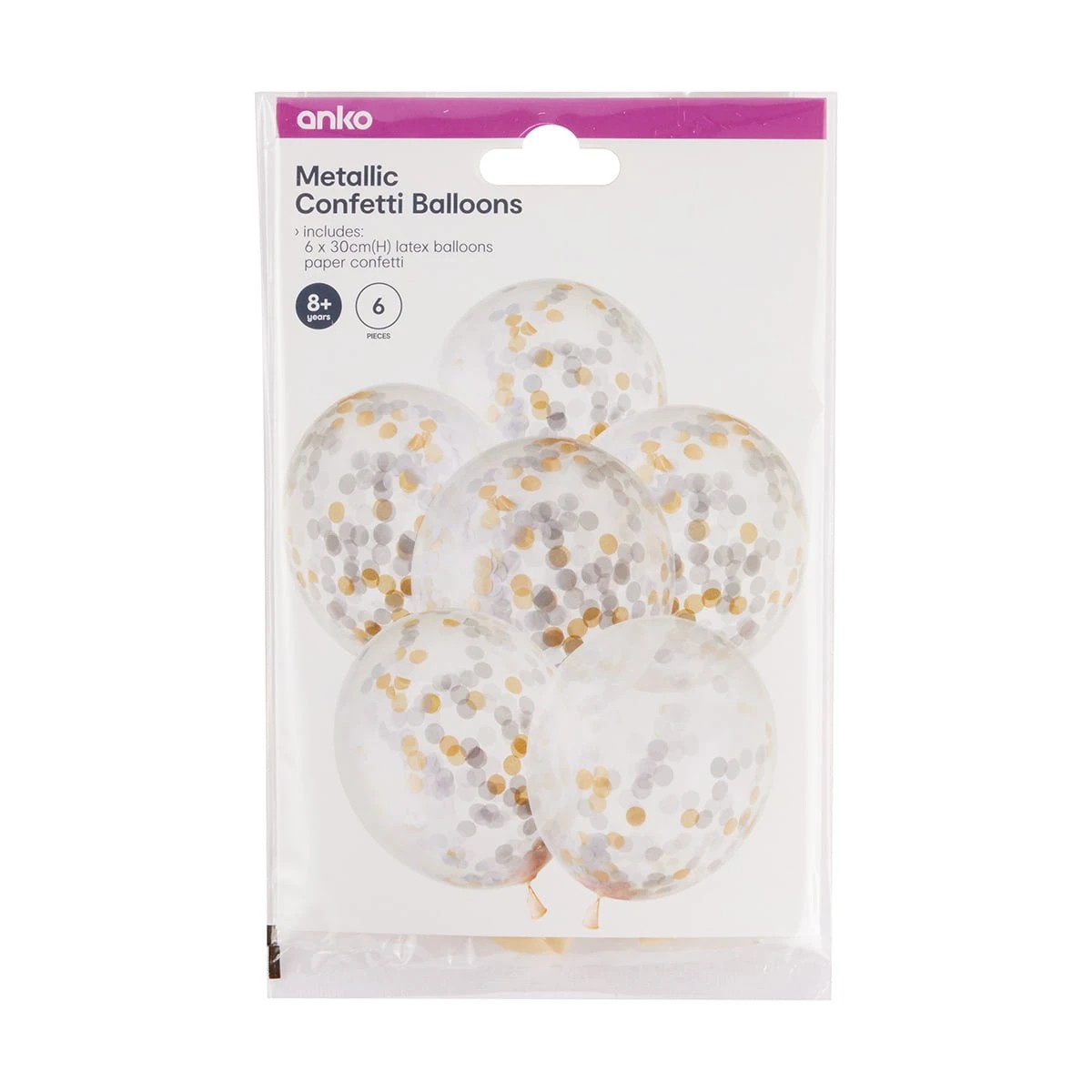 5 6 Pack Metallic Confetti Balloons, 5 of 7