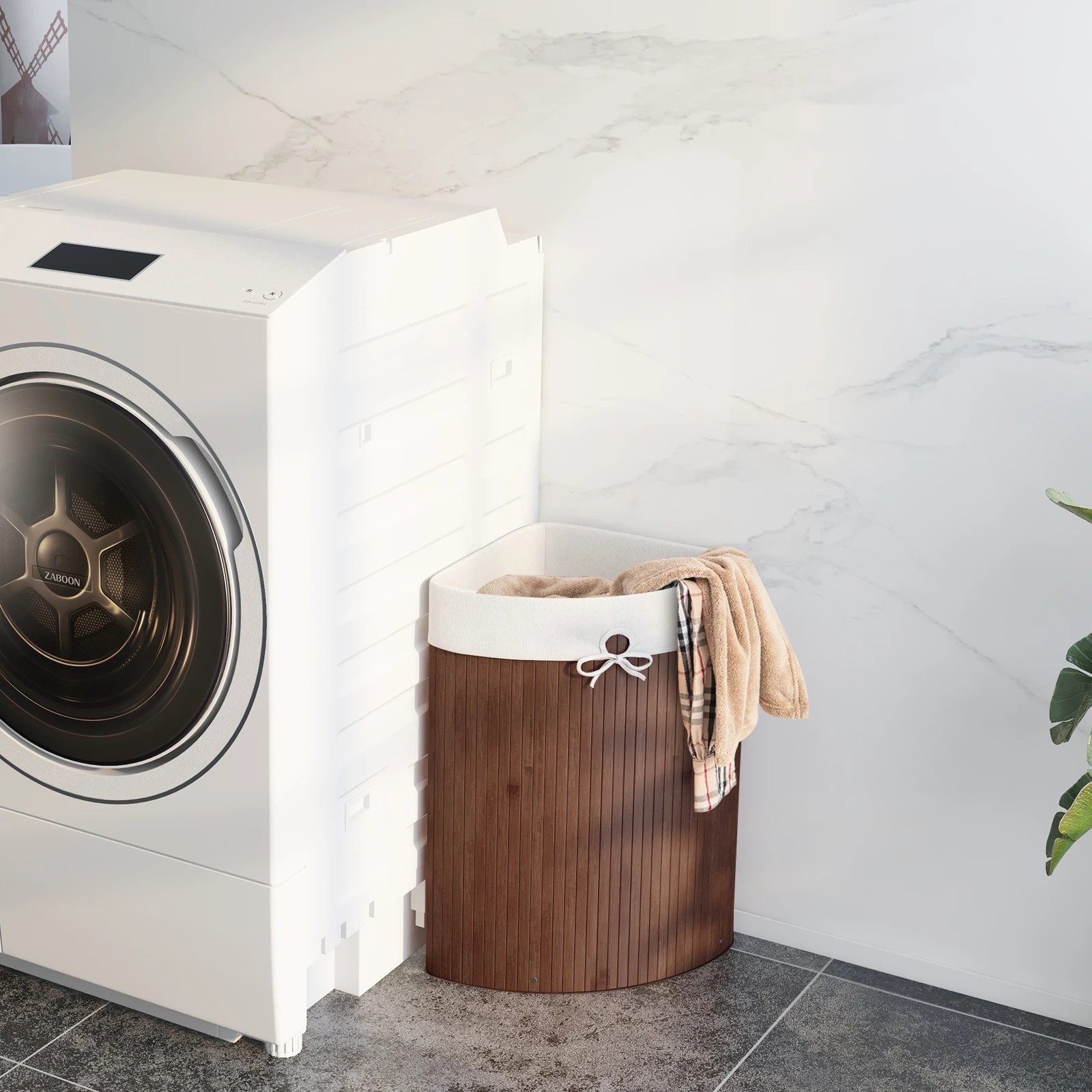 3 Costway 72L Bamboo Laundry Hamper Corner Storage Basket w/Lid - Brown, 3 of 5