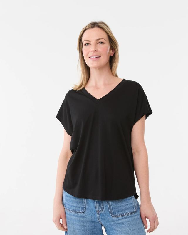 Short Extended Sleeve V-Neck T-s