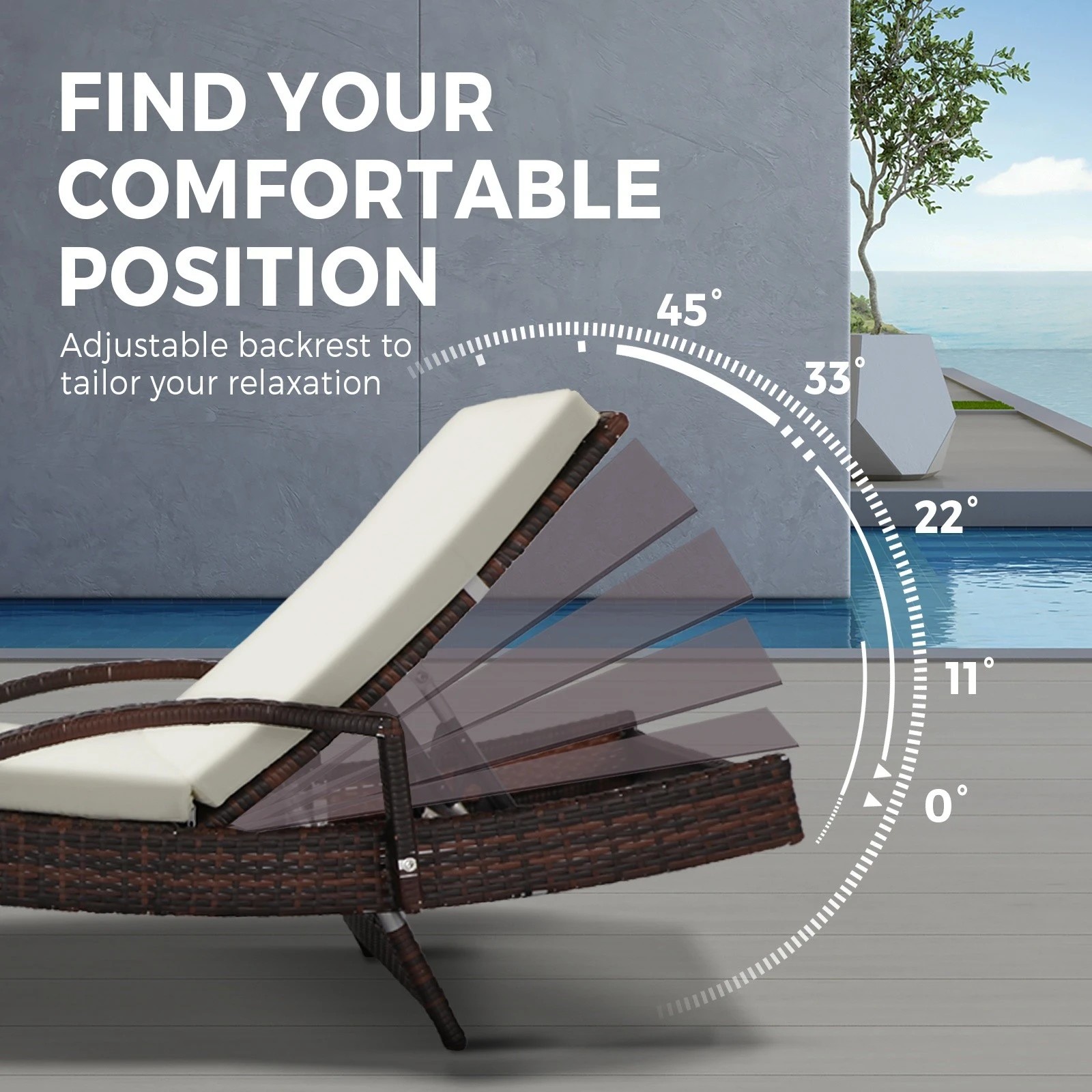 8 Livsip Sun Lounge Wicker Lounger Outdoor Furniture Beach Chair Patio
 - Beige, 8 of 9