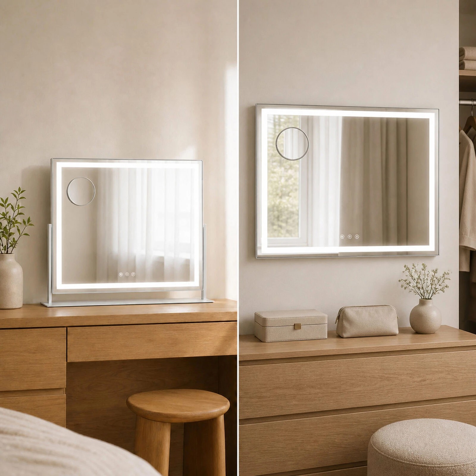 3 Lenoxx LED Makeup Beauty Mirror 64cm x 50.3cm with Adjustable Brightness & Magnifying Mirror, 3 of 8