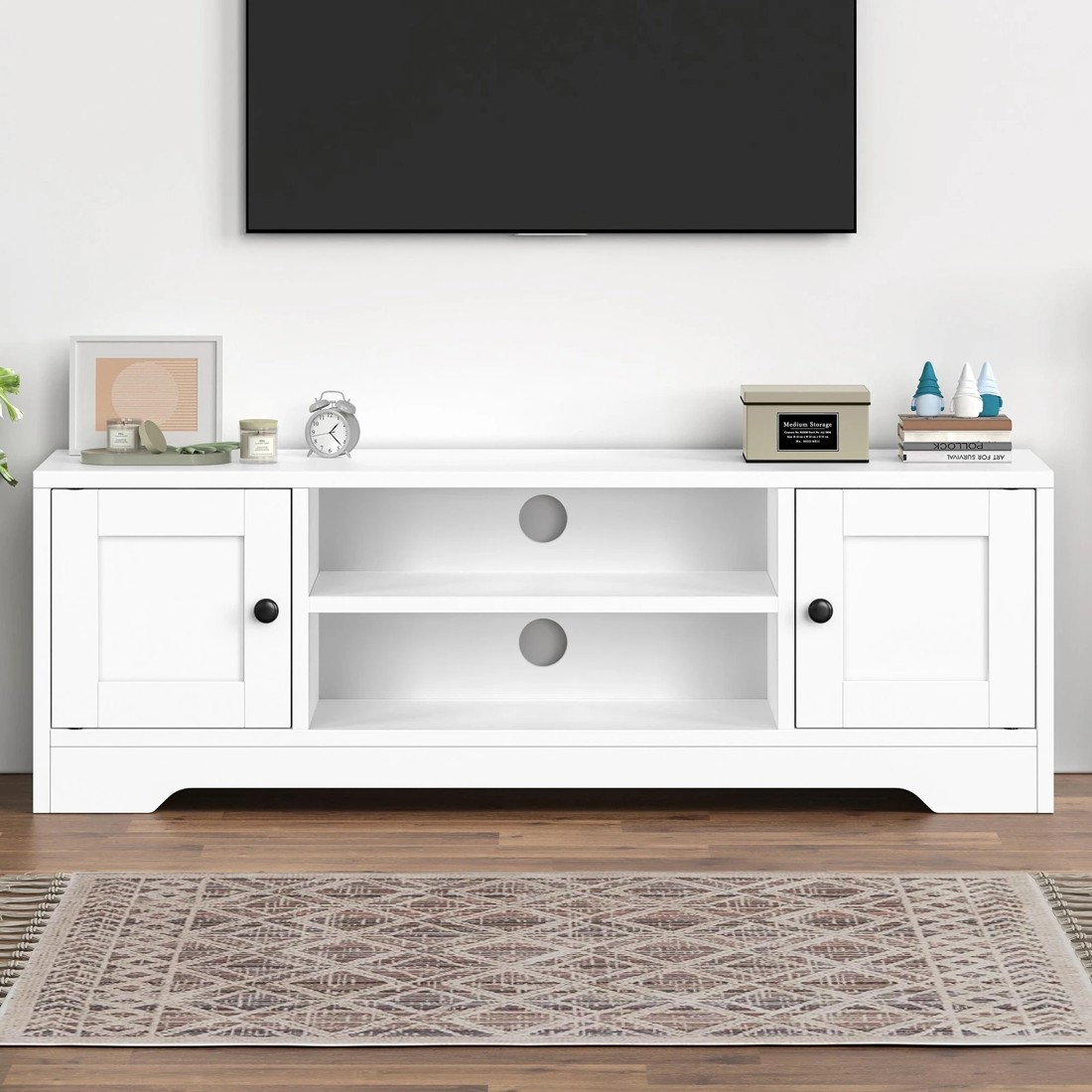 2 Alfordson Entertainment Unit TV Cabinet Stand Hamptons Storage 120cm - White, 2 of 10