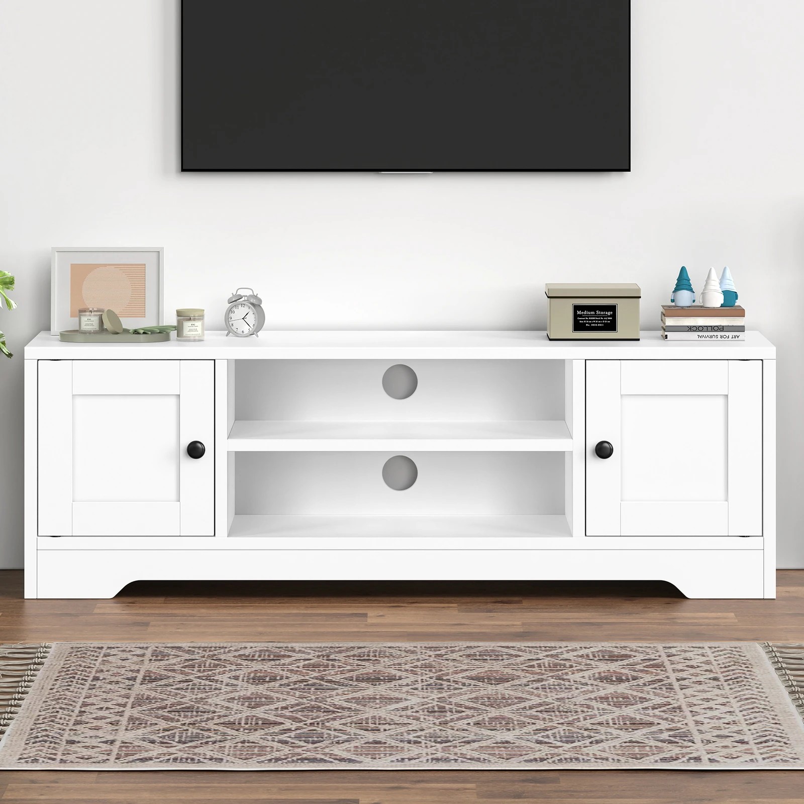 2 Alfordson Entertainment Unit TV Cabinet Stand Hamptons Storage 120cm - White, 2 of 9
