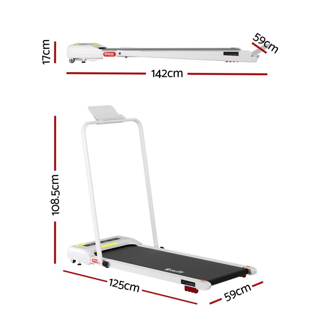 2 Everfit Treadmill Electric Walking Pad Incline Under Desk 380mm - White, 2 of 2