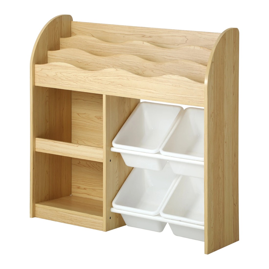 1 Oikiture Kids Bookshelf 4 Bins Toy Box Storage Organiser Display Shelf
 - Natural, 1 of 10