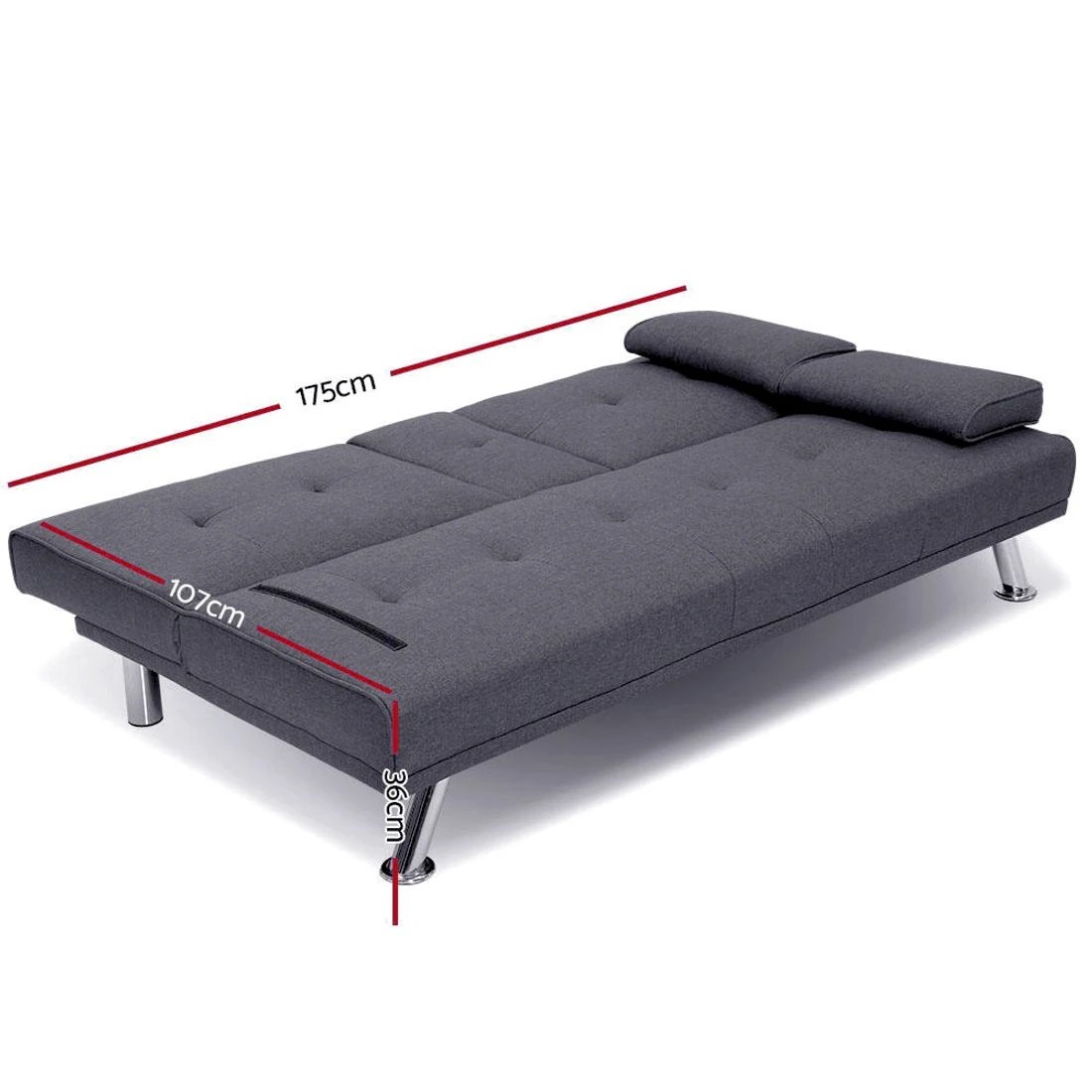 4 Artiss Sofa Bed 175CM Dark  Fabric - Grey, 4 of 6