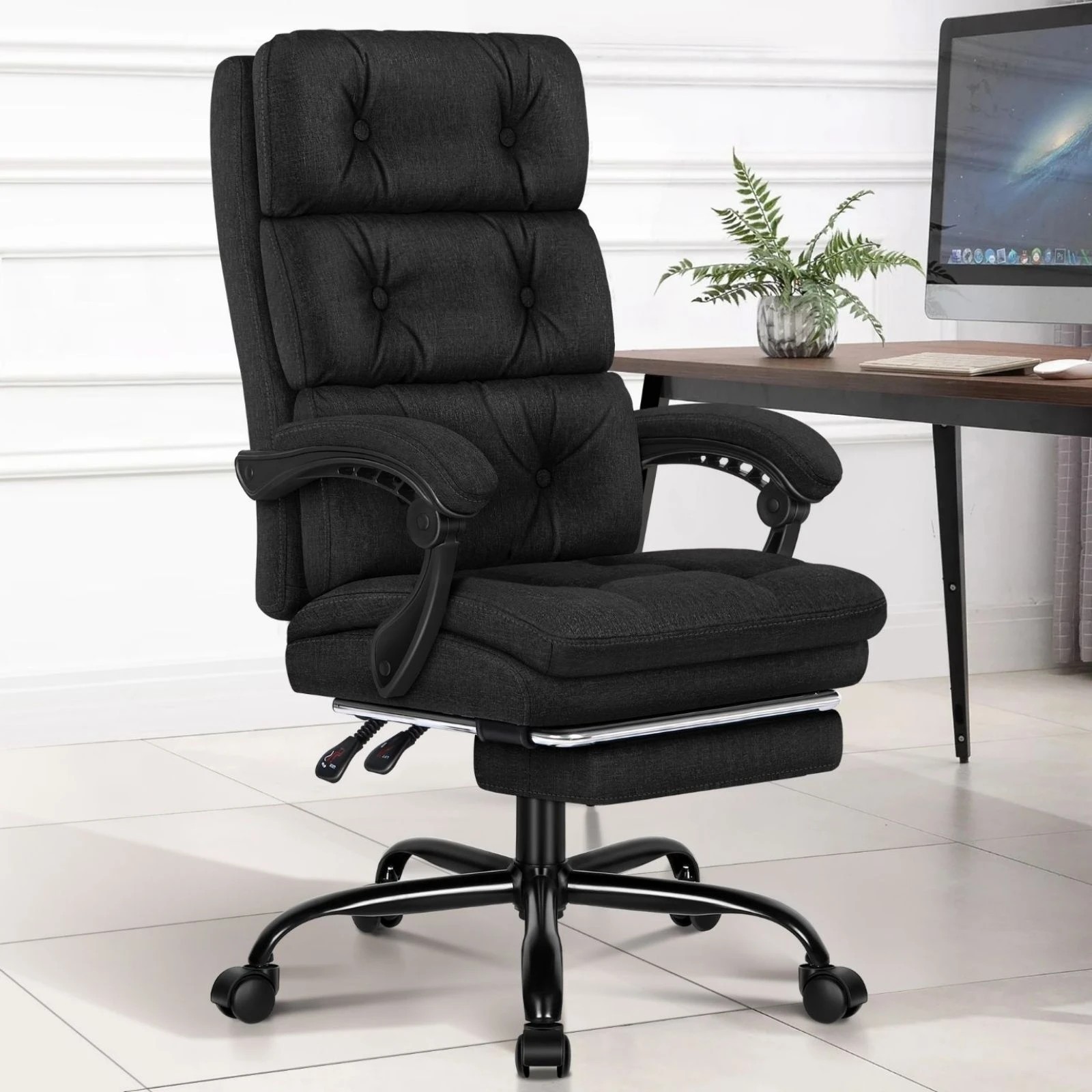 2 Alfordson Office Chair Executive Computer Fabric Seat Recliner Gaming - Black, 2 of 10