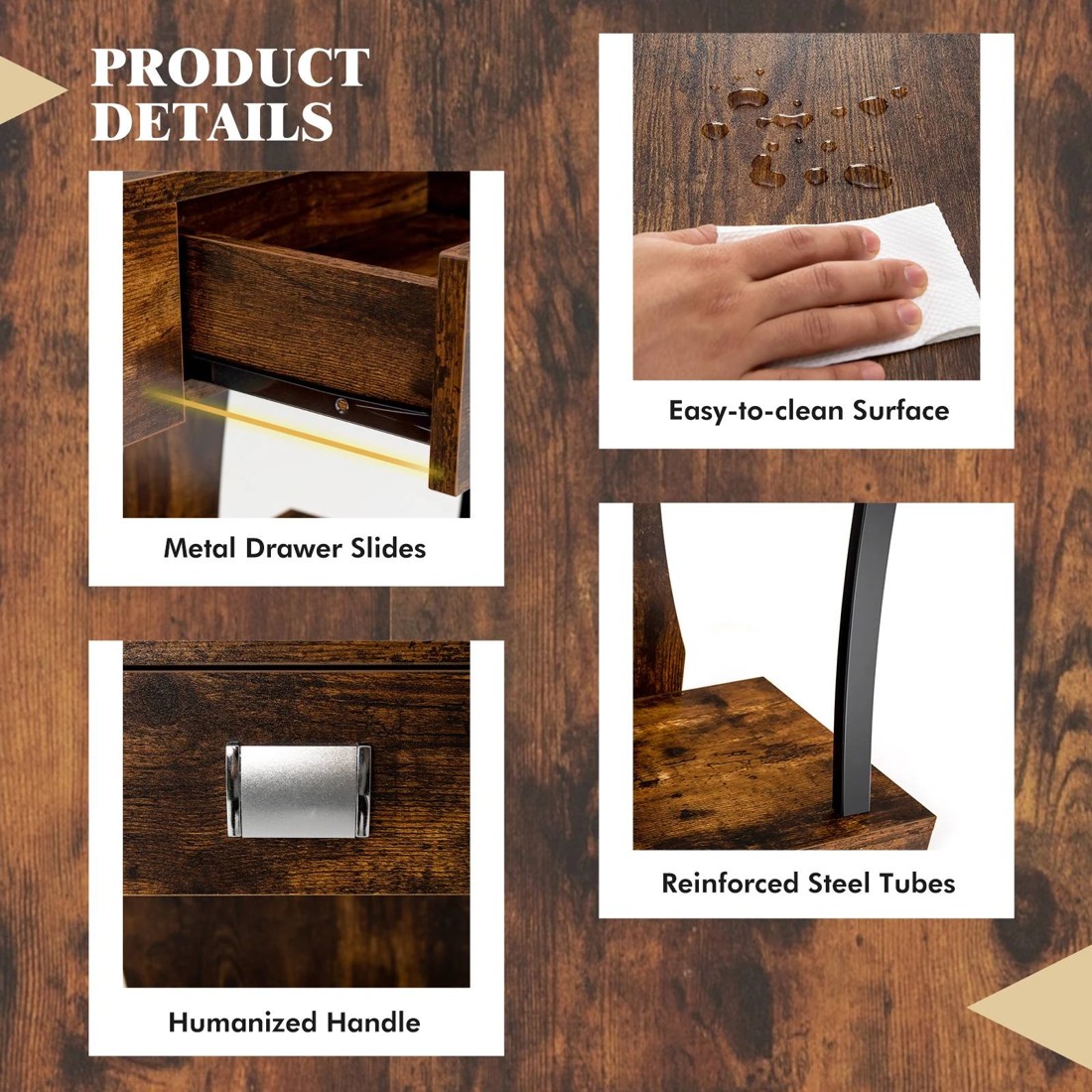 6 Costway 3-Tier Industrial Hall Table w/Drawer Side Table - Brown, 6 of 9