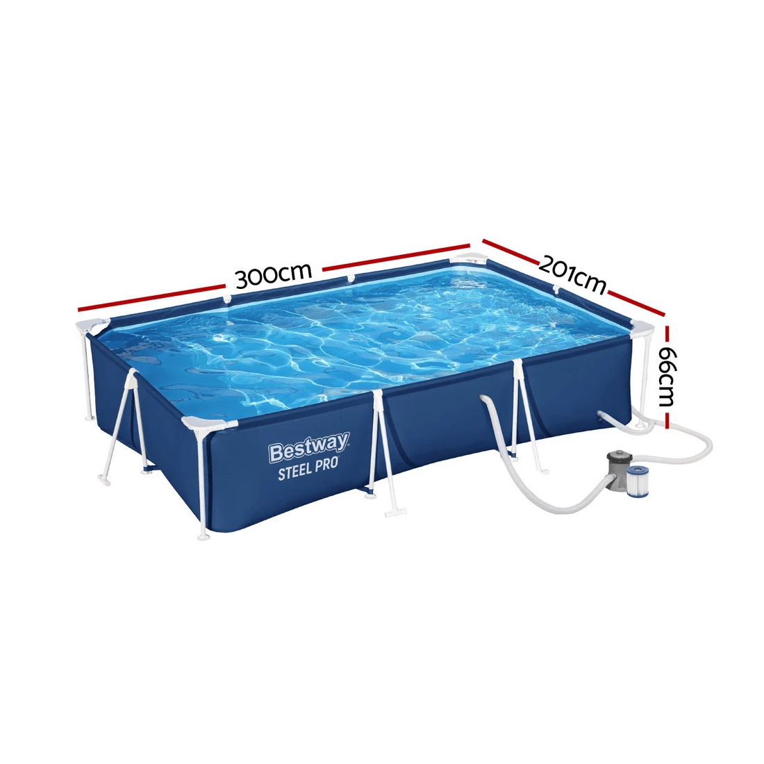 2 Bestway Swimming Pool 300x201x66cm Steel Frame Above Ground Pools w/ Filter Pump 3300L - Multi, 2 of 7