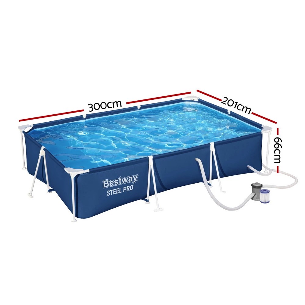 2 Bestway Swimming Pool 300x201x66cm Steel Frame Above Ground Pools w/ Filter Pump 3300L - Multi, 2 of 10