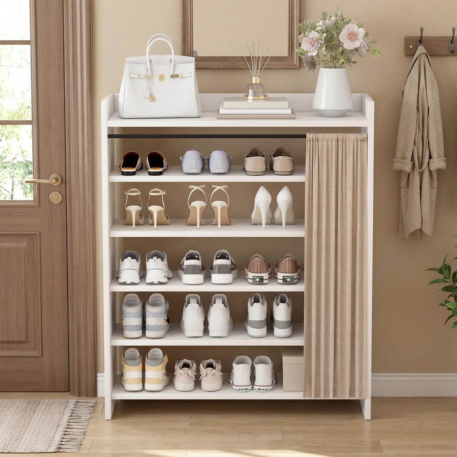 3 Advwin Shoe Storage Cabinet with Cover 5-Tier Shoe Rack White - White, 3 of 10