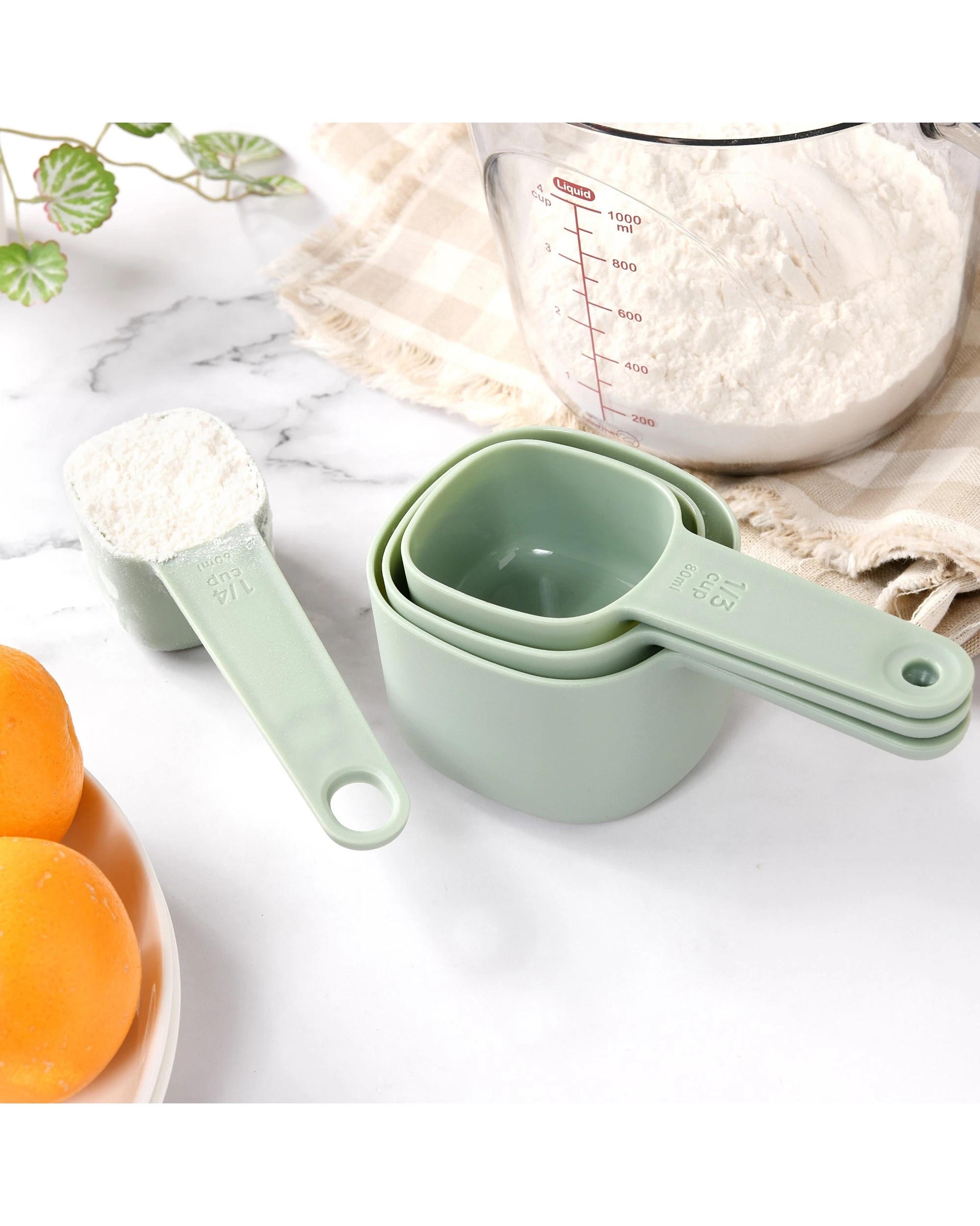 3 Gourmet Kitchen Modern Nesting Measuring Cup Set 4pc 16.6x7.6x7.5cm - Green, 3 of 10