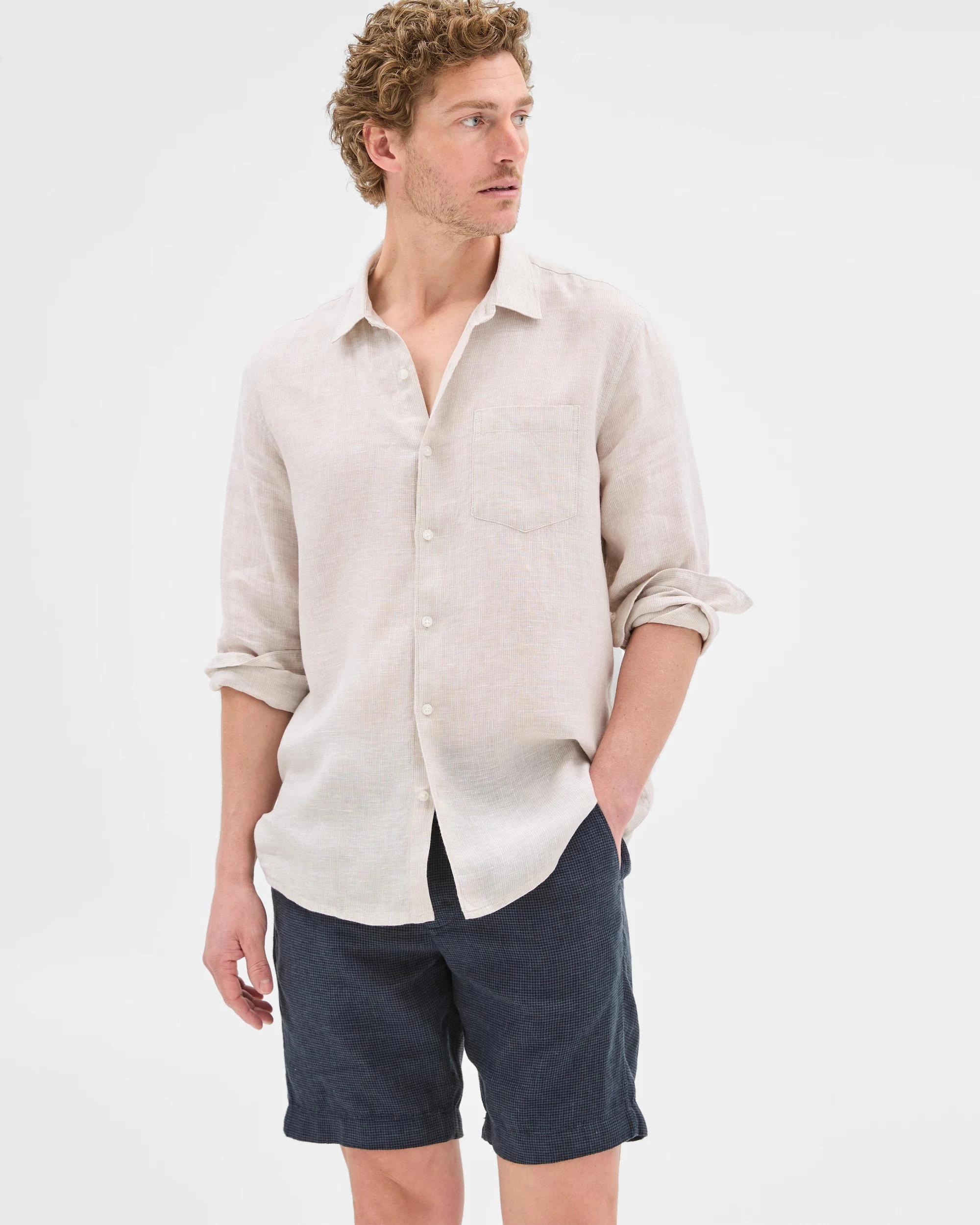 2 Target European Linen Pleated Chino Shorts NAVY, 2 of 6