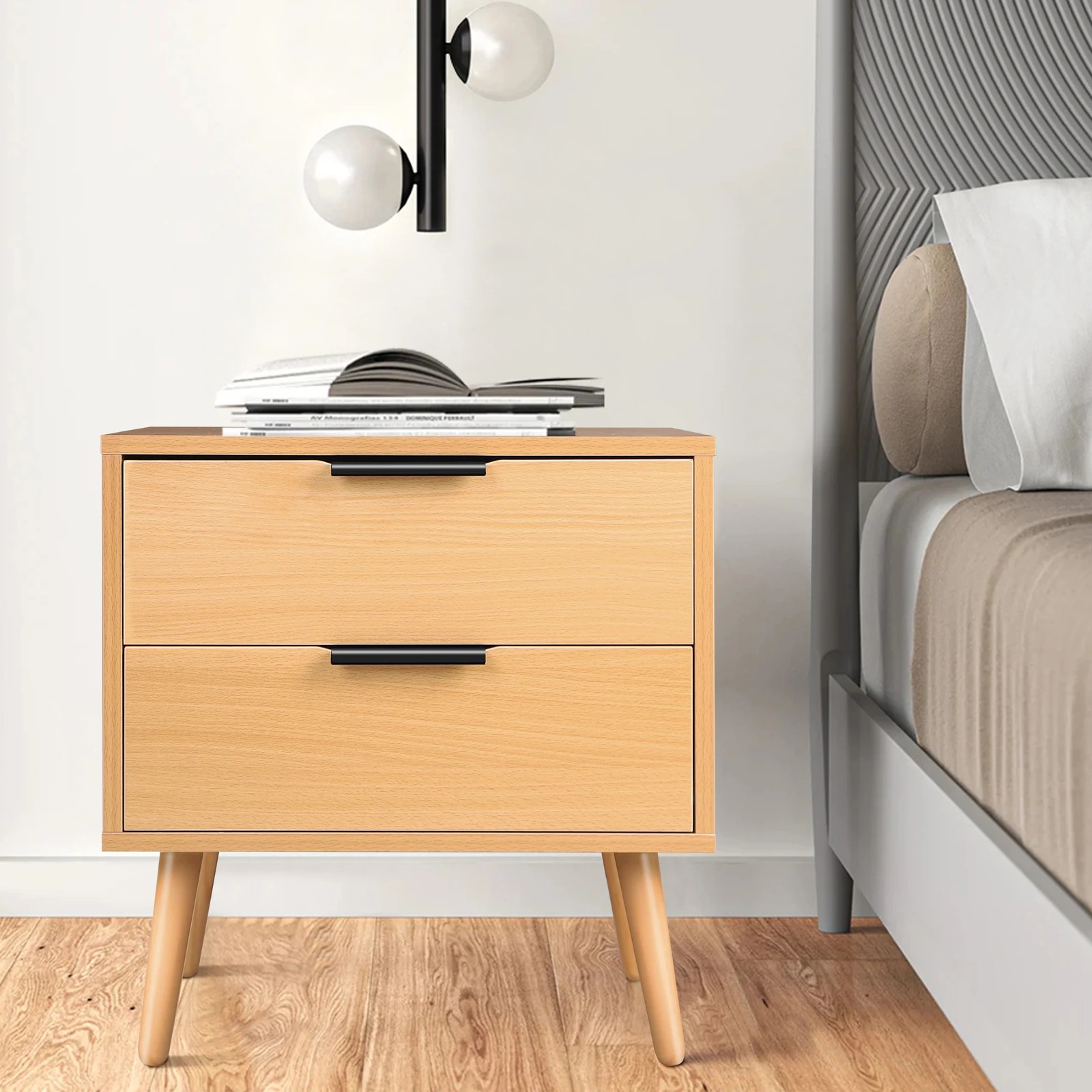 4 Alfordson 2x Bedside Table Nightstand Side Storage Cabinet Scandinavian - Oak, 4 of 7