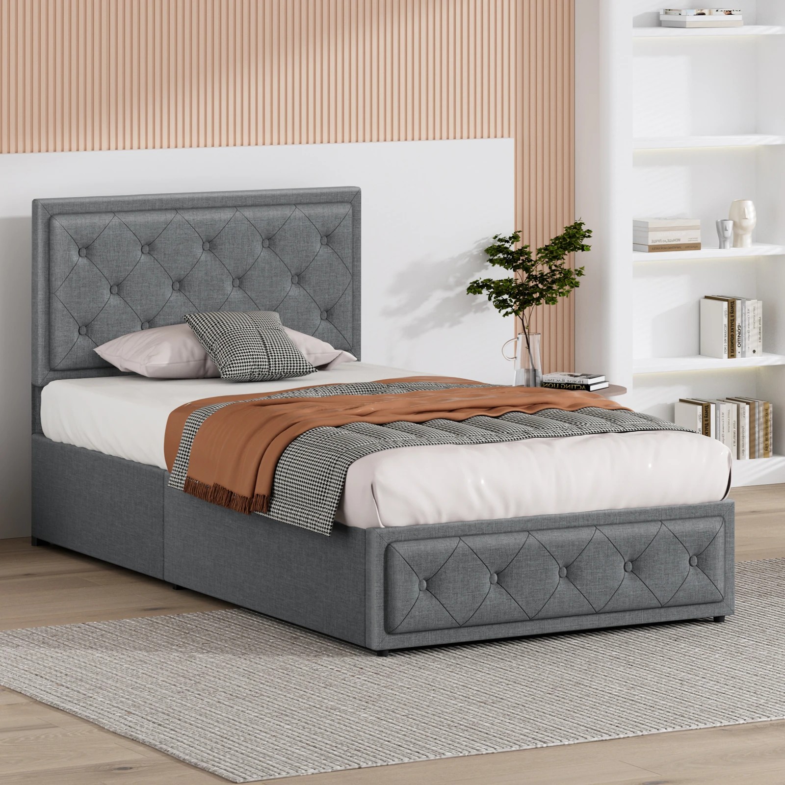 6 Alfordson Bed Frame Single Size Gas Lift Storage Mattress Base Fabric Dinana - Grey, 6 of 10