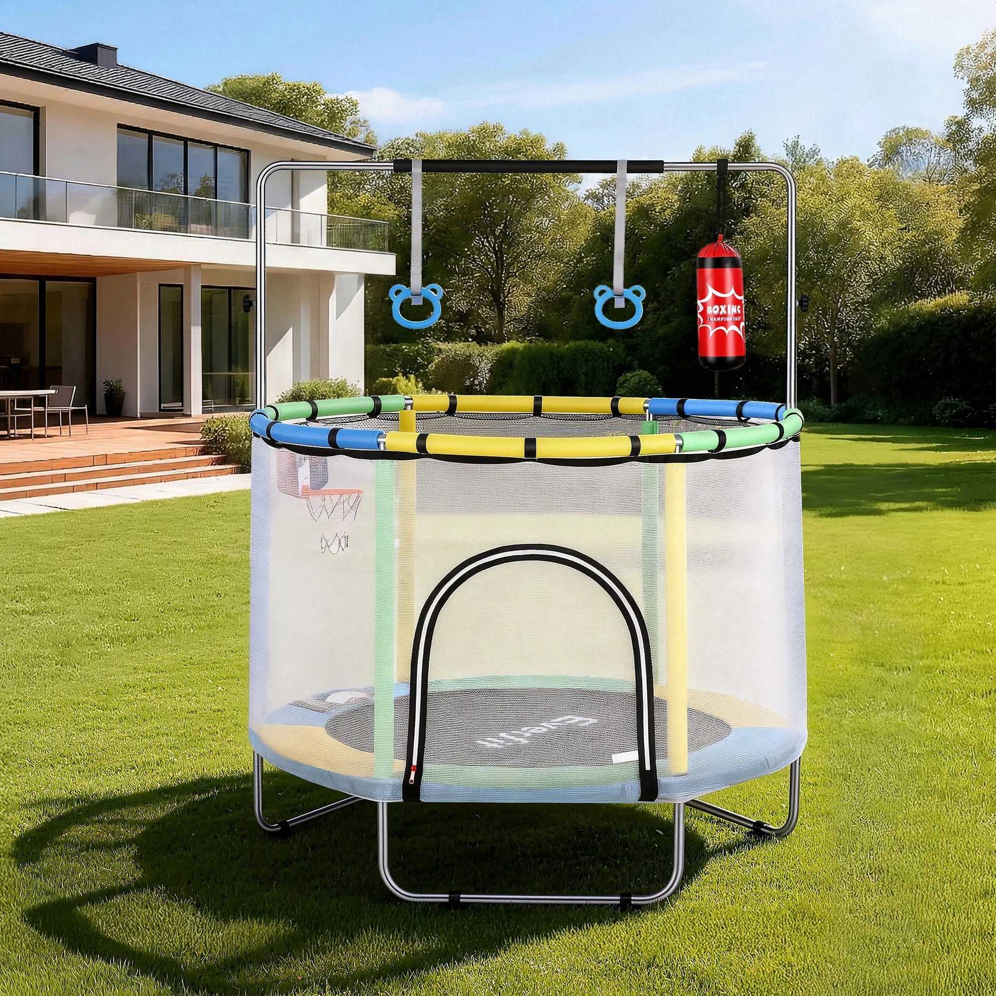4 Everfit 55inch Trampoline Kids Rebounder with Basketball Set Sandbag Boxing Game Wristband Hand Ring - Multi, 4 of 4
