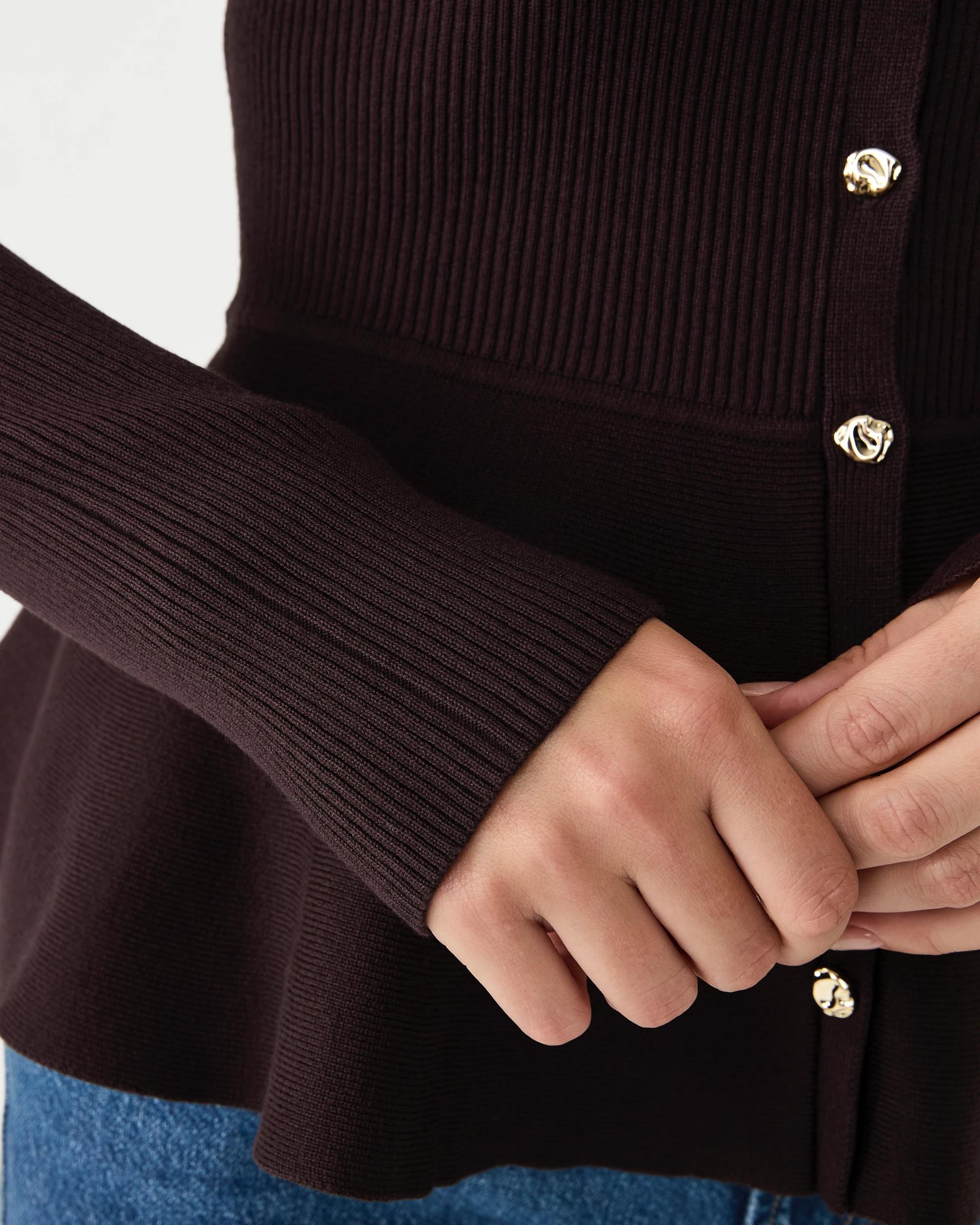 8 Long Sleeve Fitted Peplum Top Choc Plum, 8 of 8