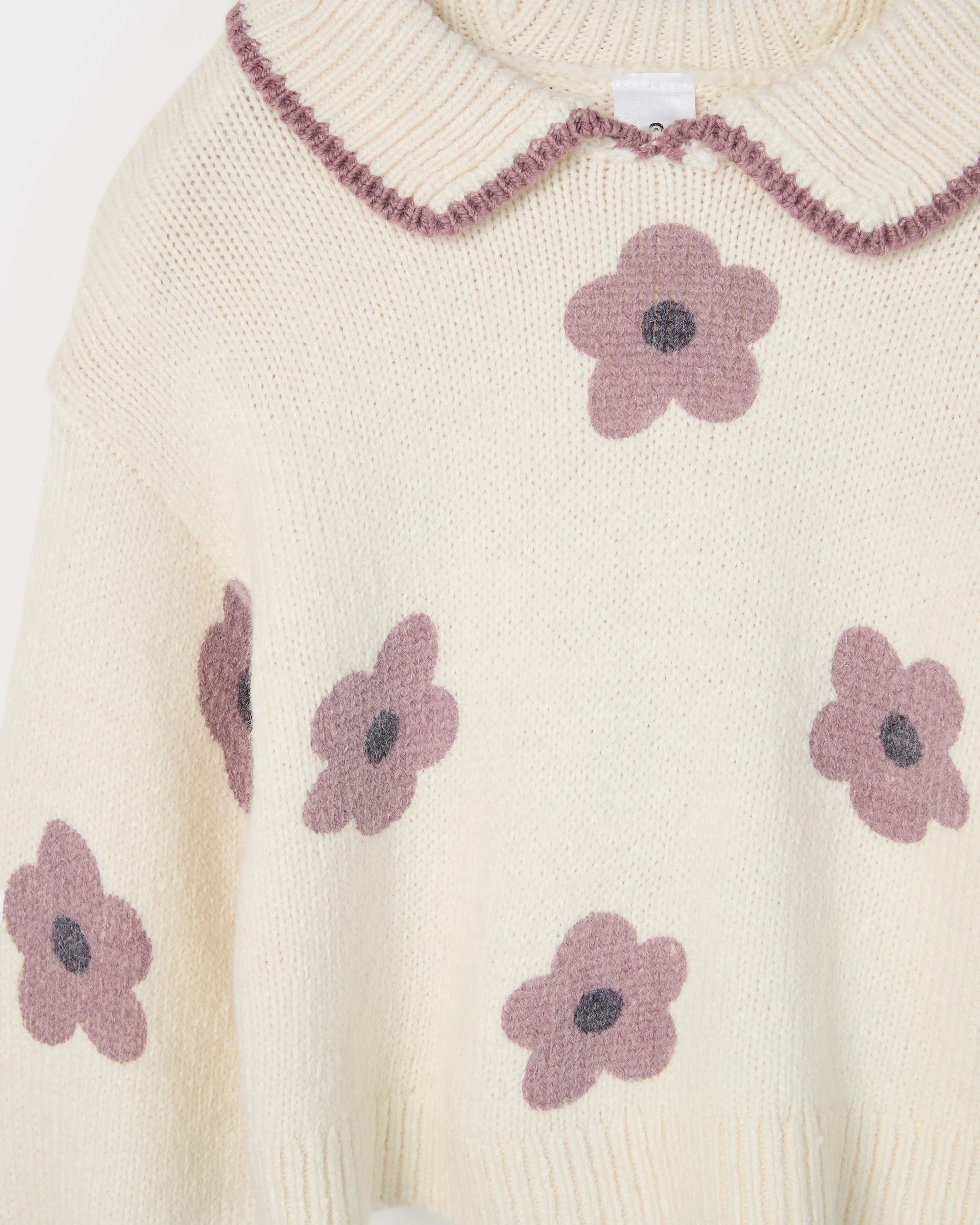 2 Target Kids Long Sleeve Knit Jumper FLORAL AOP CREAM, 2 of 2