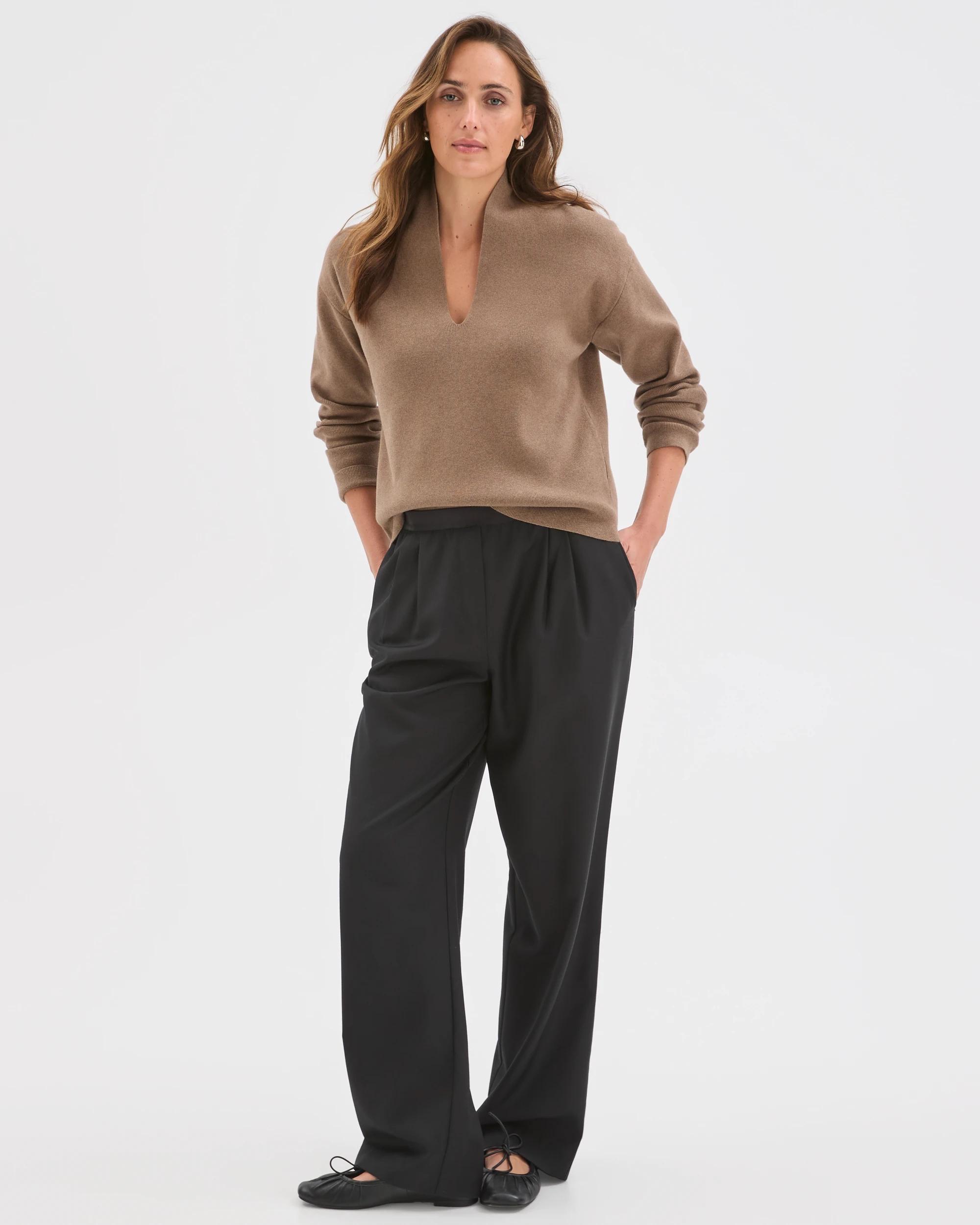 2 Preview Australian Cotton Blend Long Sleeve Deep V-Neck Jumper SMOKED TAUPE MARLE, 2 of 6