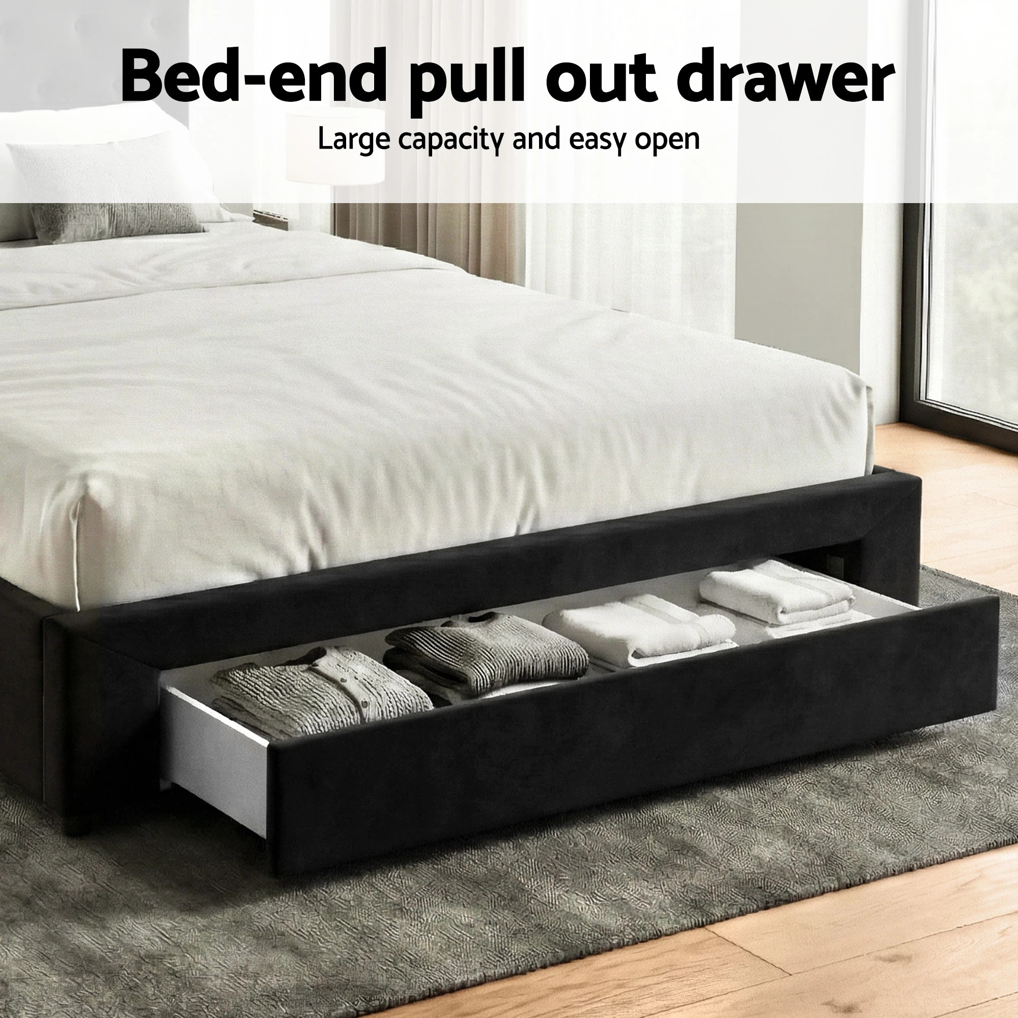 4 Artiss Queen Bed Frame Storage Charging Station Upholste 3 Drawers USB - Black, 4 of 6