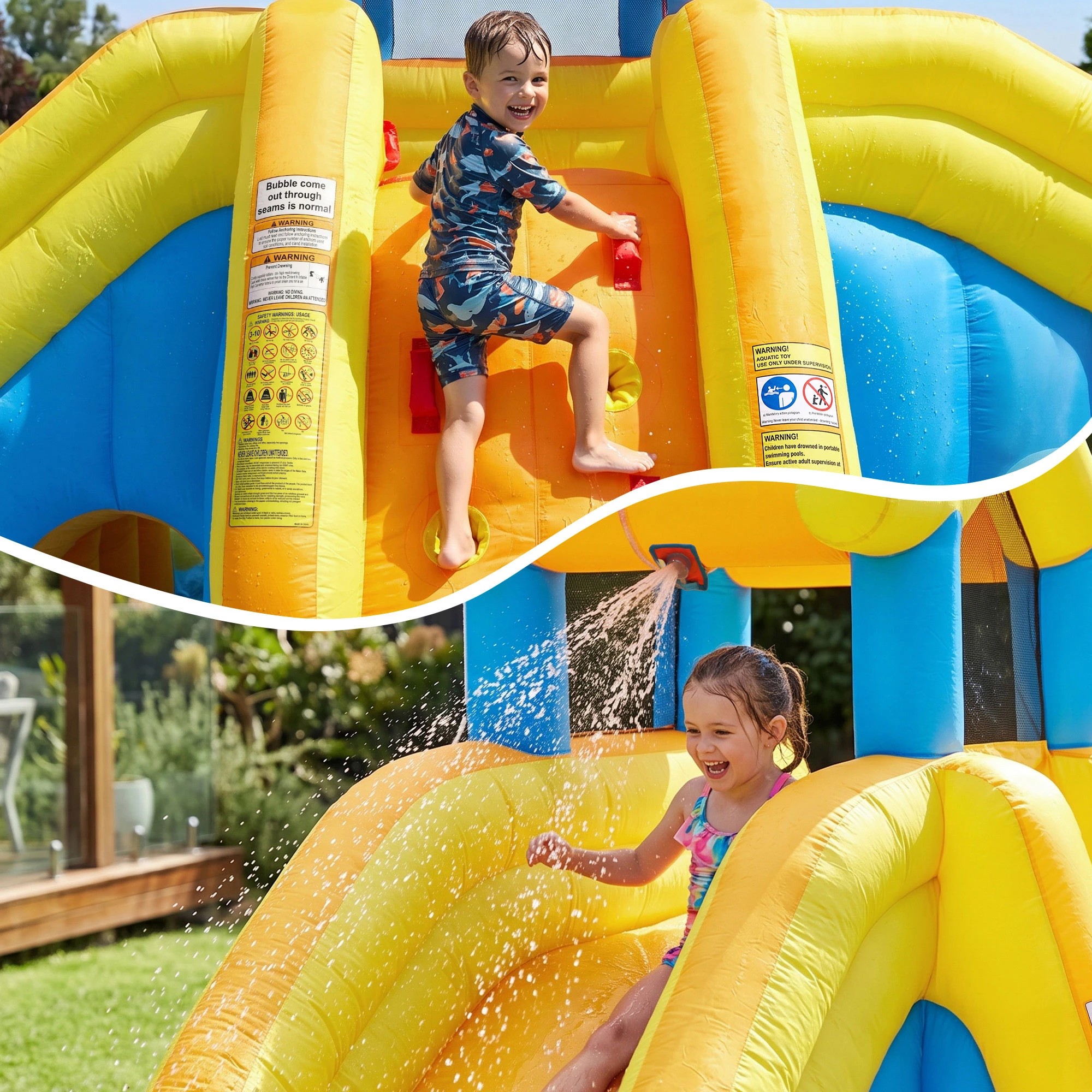 5 Keezi Inflatable Kids Pool Water Slide Splash Castle Dual Slides Football Water Cannon Basketball 622cmx542cm - Multi, 5 of 10