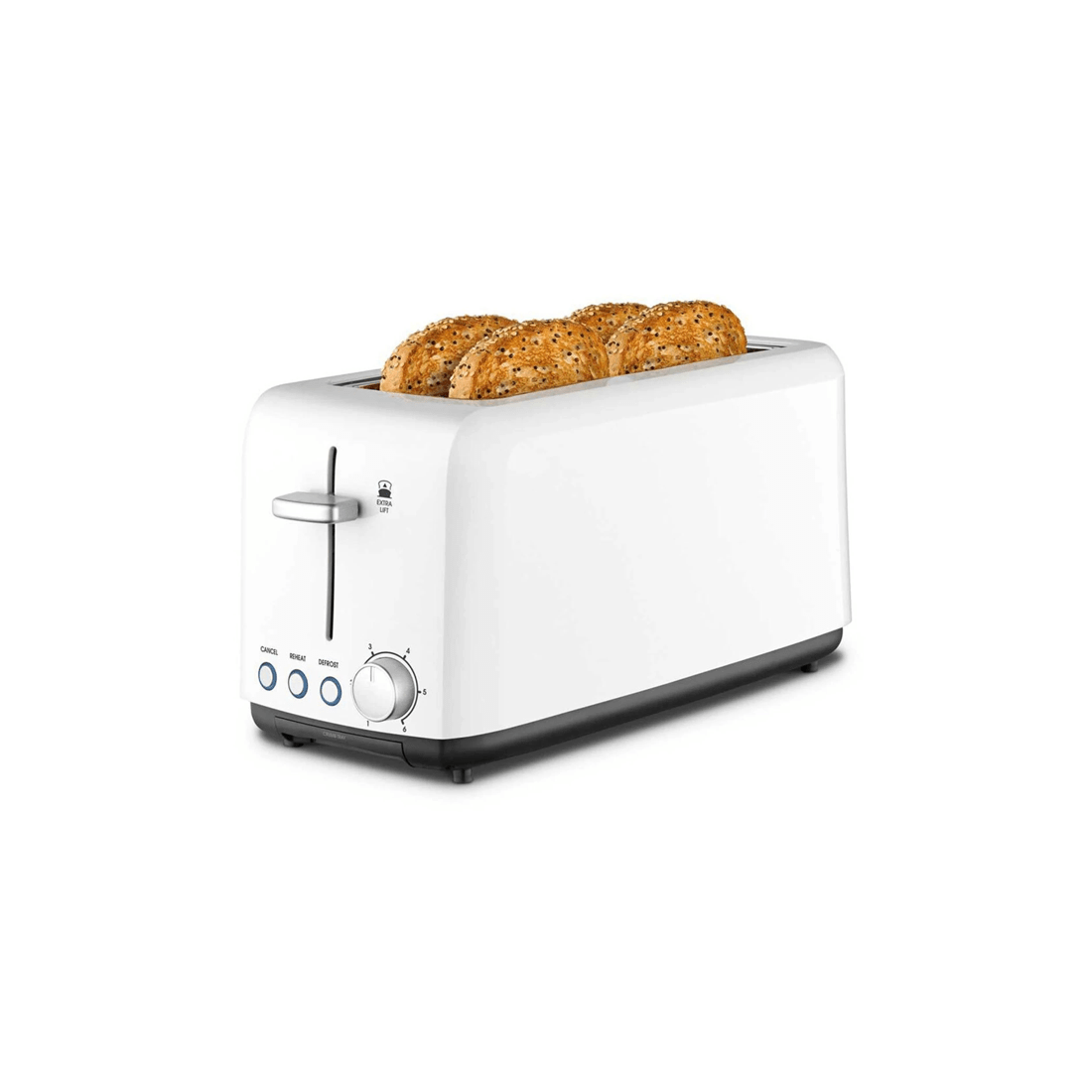 1 Kambrook 1450w Perfect Fit Extra Lift Wide/long Slot Plastic 4 Slice Toaster - White, 1 of 3