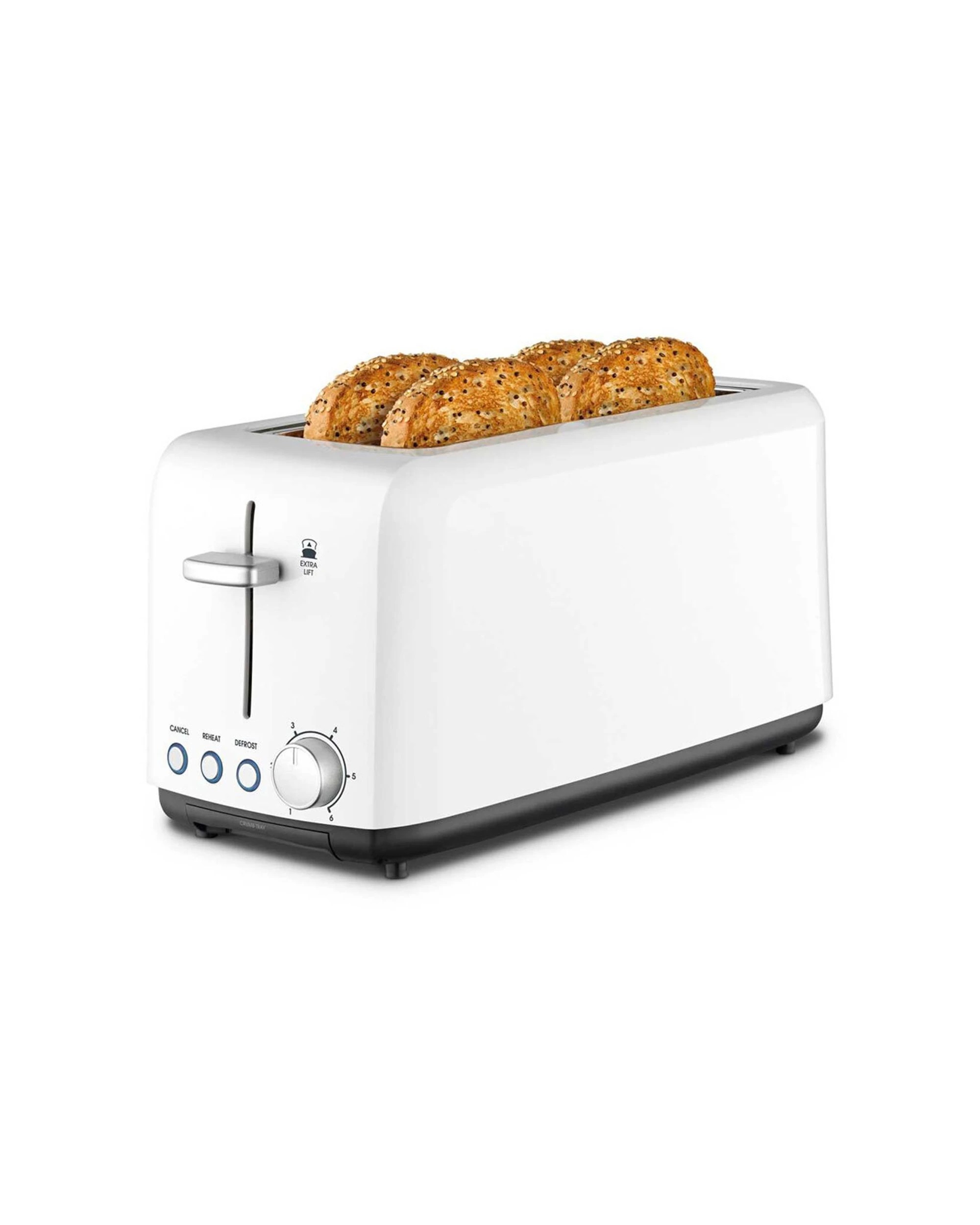 1 Kambrook 1450w Perfect Fit Extra Lift Wide/long Slot Plastic 4 Slice Toaster - White, 1 of 3