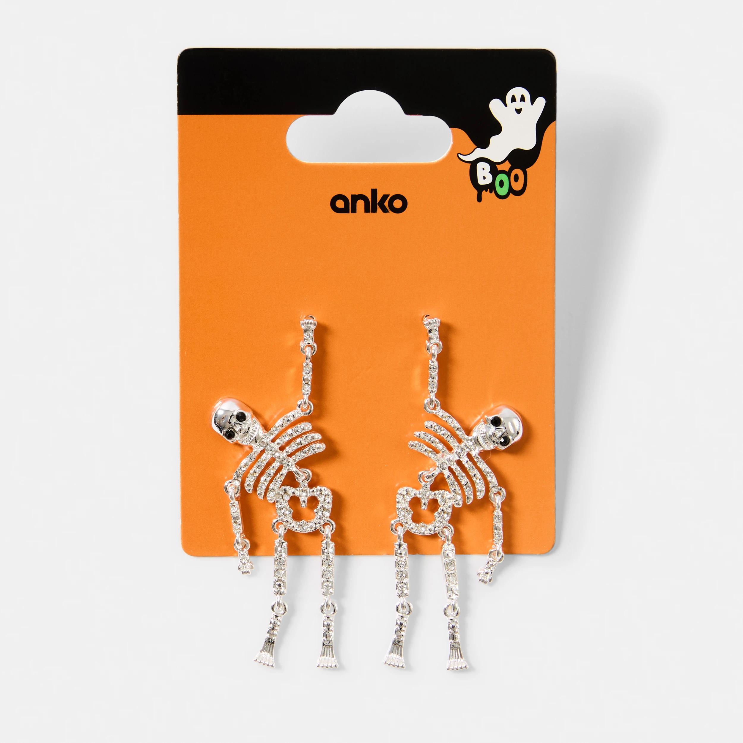 4 Halloween Skeleton Drop Earrings - Silver Tone Silver, 4 of 4