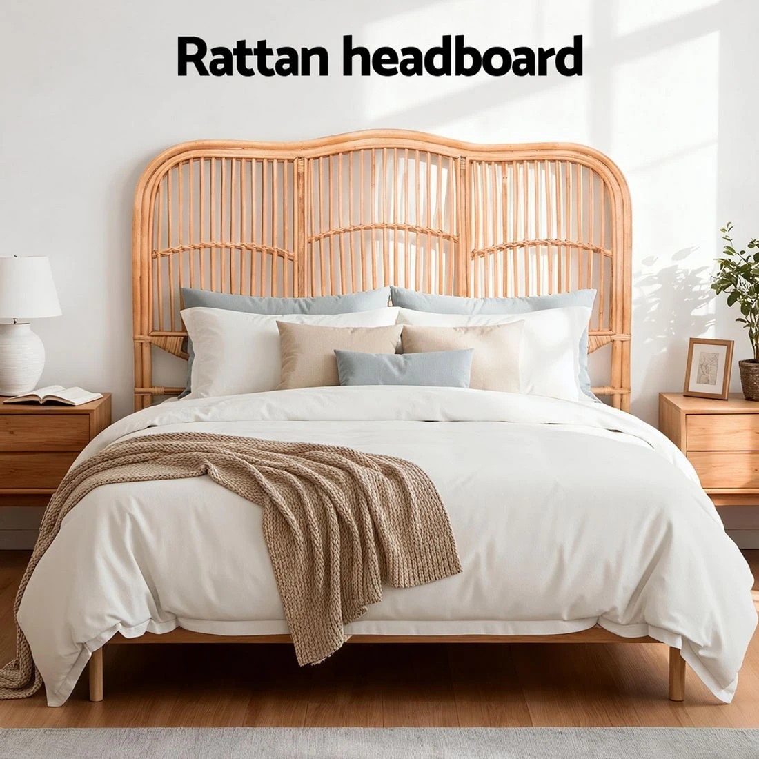 5 Artiss Bed Headboard Queen Bedhead Rattan
 - brown, 5 of 7