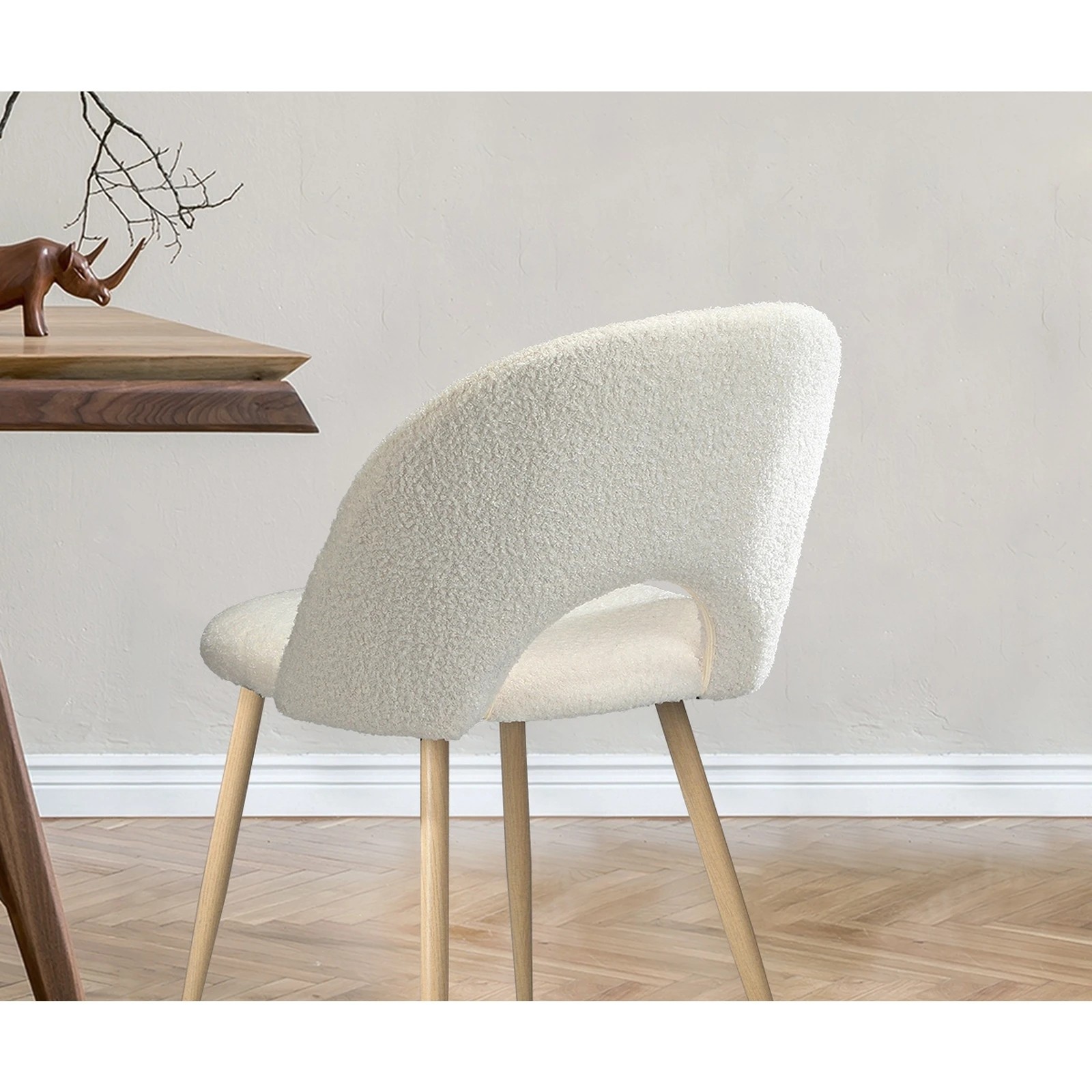 3 Oikiture 4pcs Dining Chairs Sherpa Accent Chair Timber-look Legs
 - White, 3 of 10