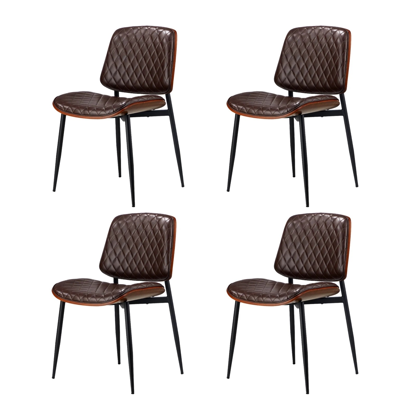 2 Oikiture 4x Dining Chairs Retro Faux Leather Solid Beech Wood Metal Legs - Natural, 2 of 9