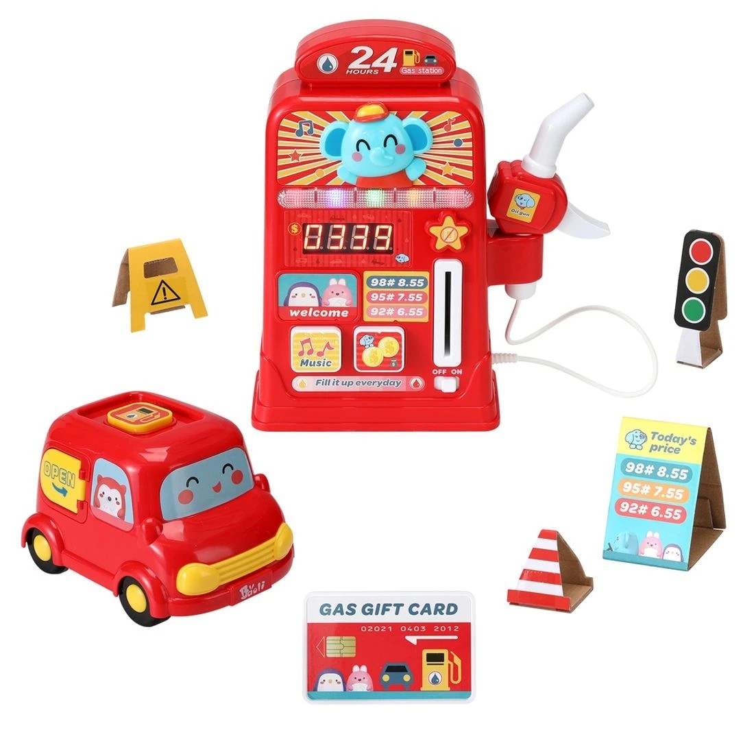3 Keezi Kids Gas Petrol Station Pumper Pretend Play Toys Car Music Card - Red, 3 of 4