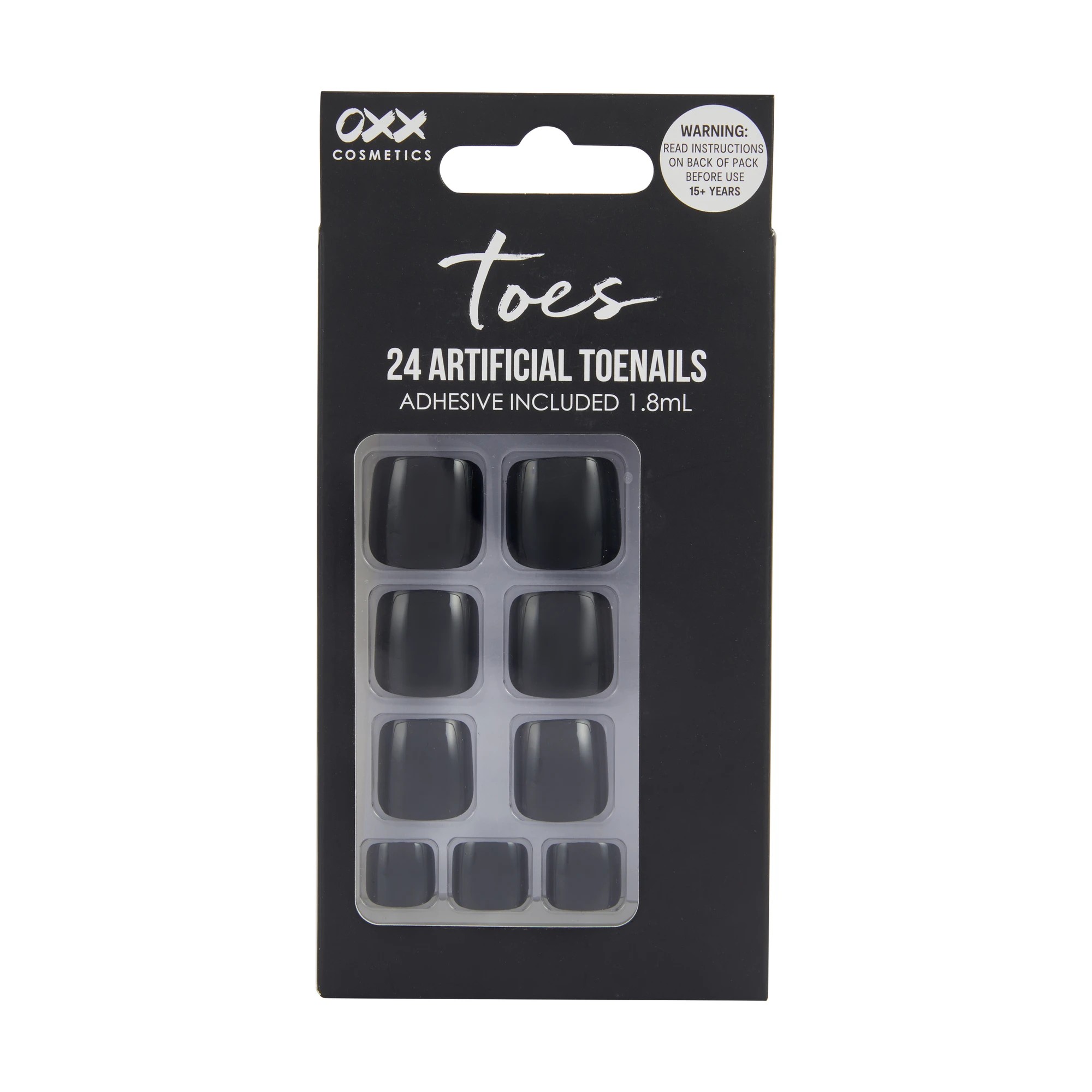 1 OXX Cosmetics 24 Pack Artificial Toenails with Adhesive - Black, 1 of 5