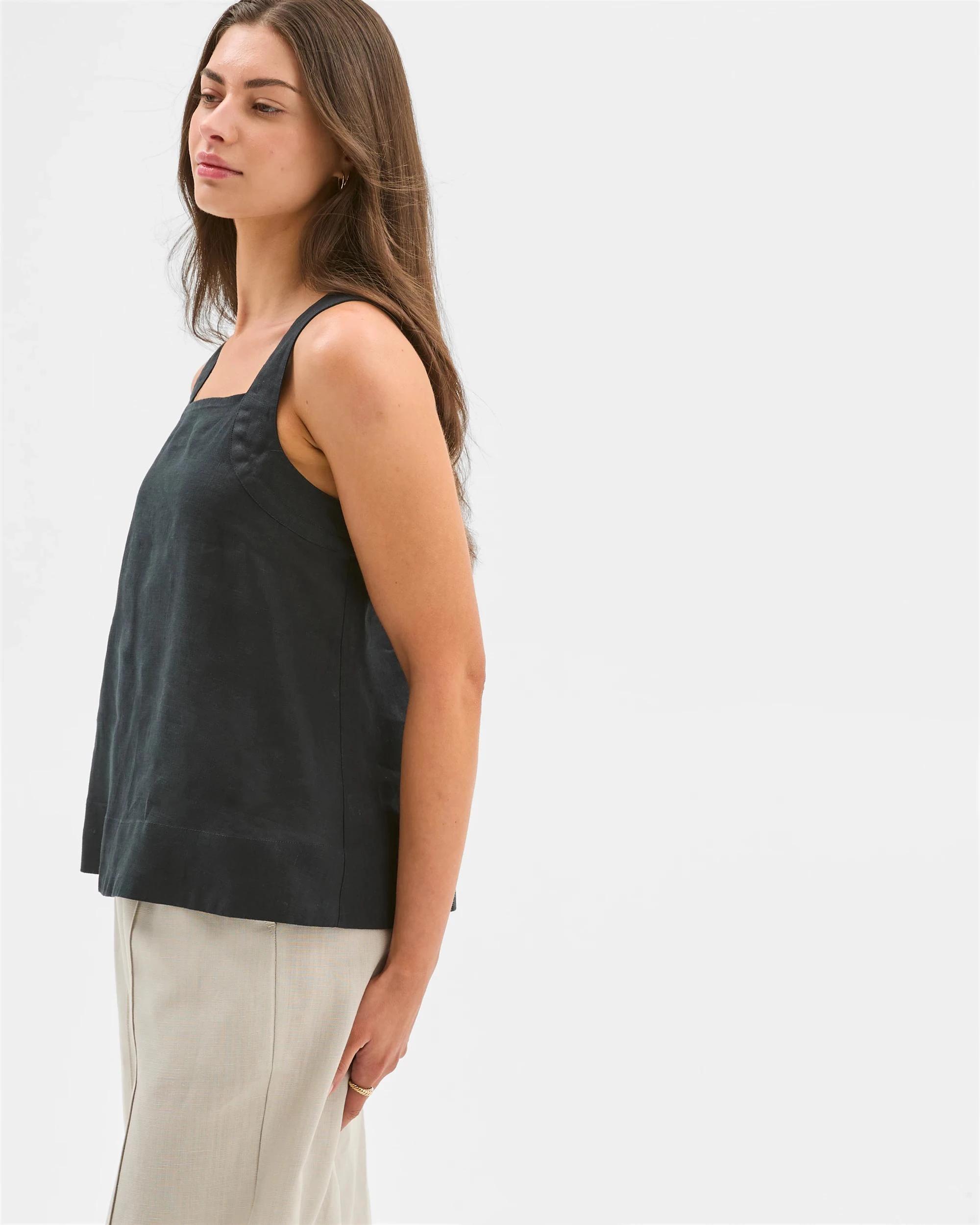 6 Target Petites European Linen Sleeveless Stitch Detail Cami BLACK, 6 of 6