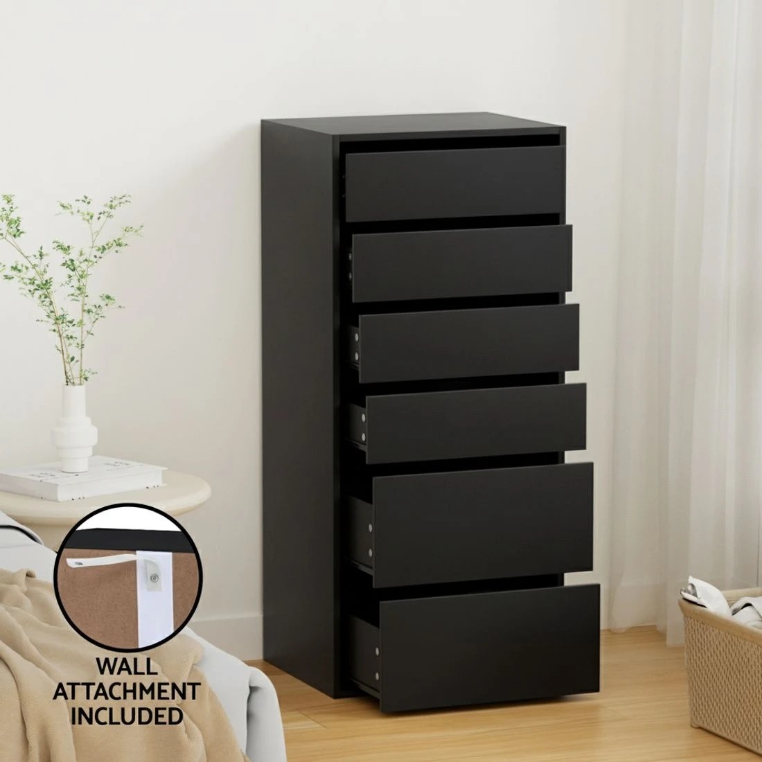 5 Artiss 6 Chest of Drawers Dresser Tallboy - Black, 5 of 8
