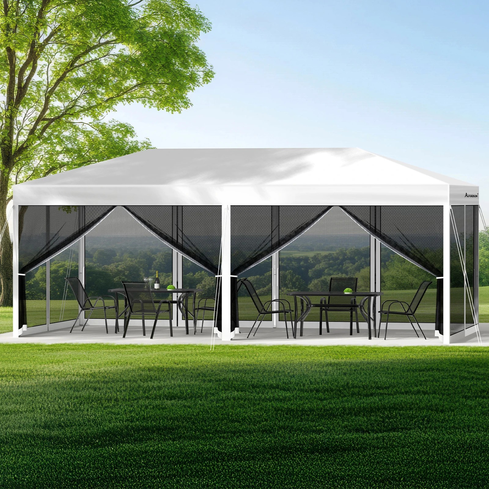 3 Alfordson Pop Up Marquee Outdoor Tent Mesh Wall 3x6m Gazebo - White, 3 of 10