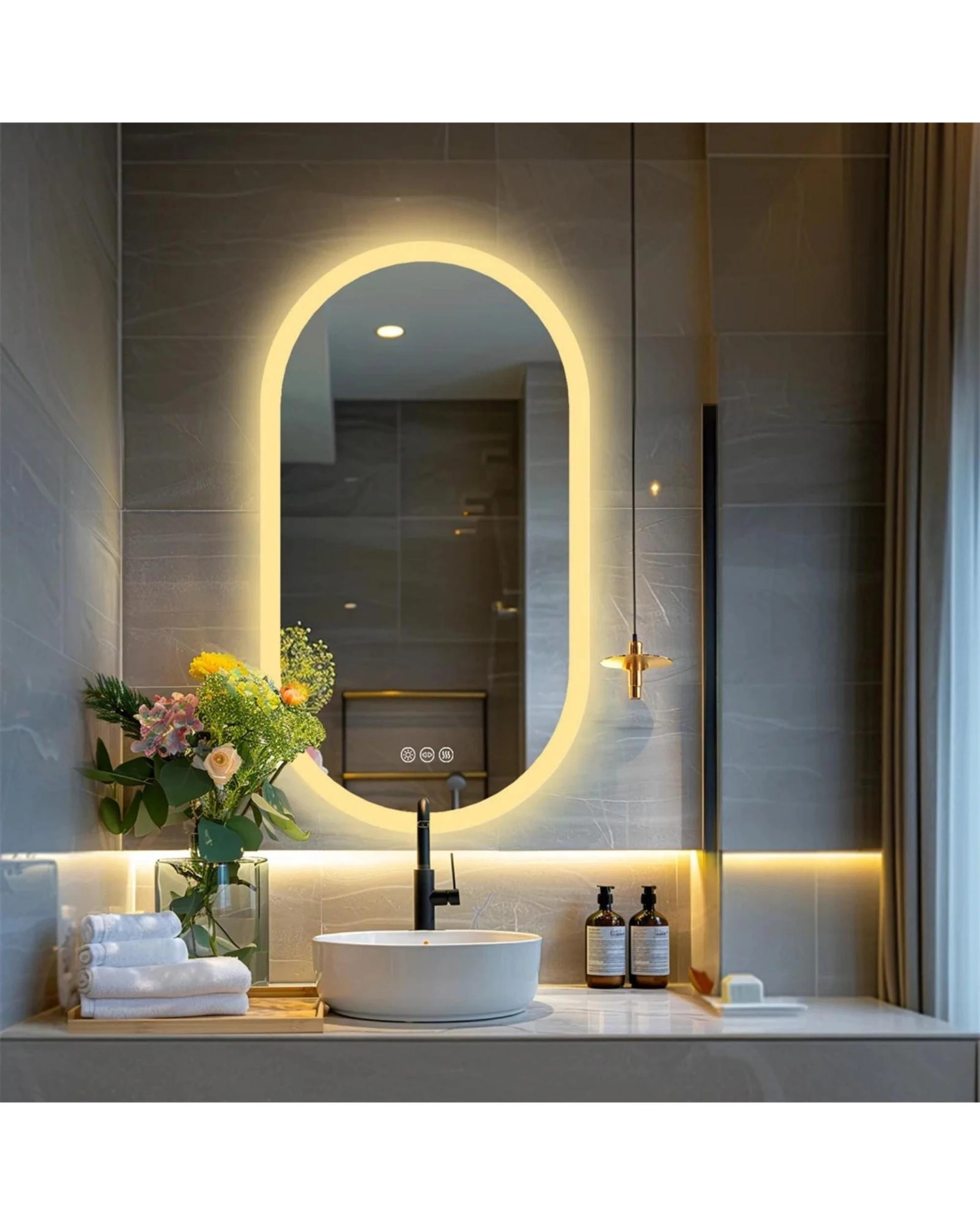 2 OAKORY 50x100cm Oval LED Bathroom Mirror Dimmable Anti-Fog Wall Mounted with Memory Function, 2 of 4