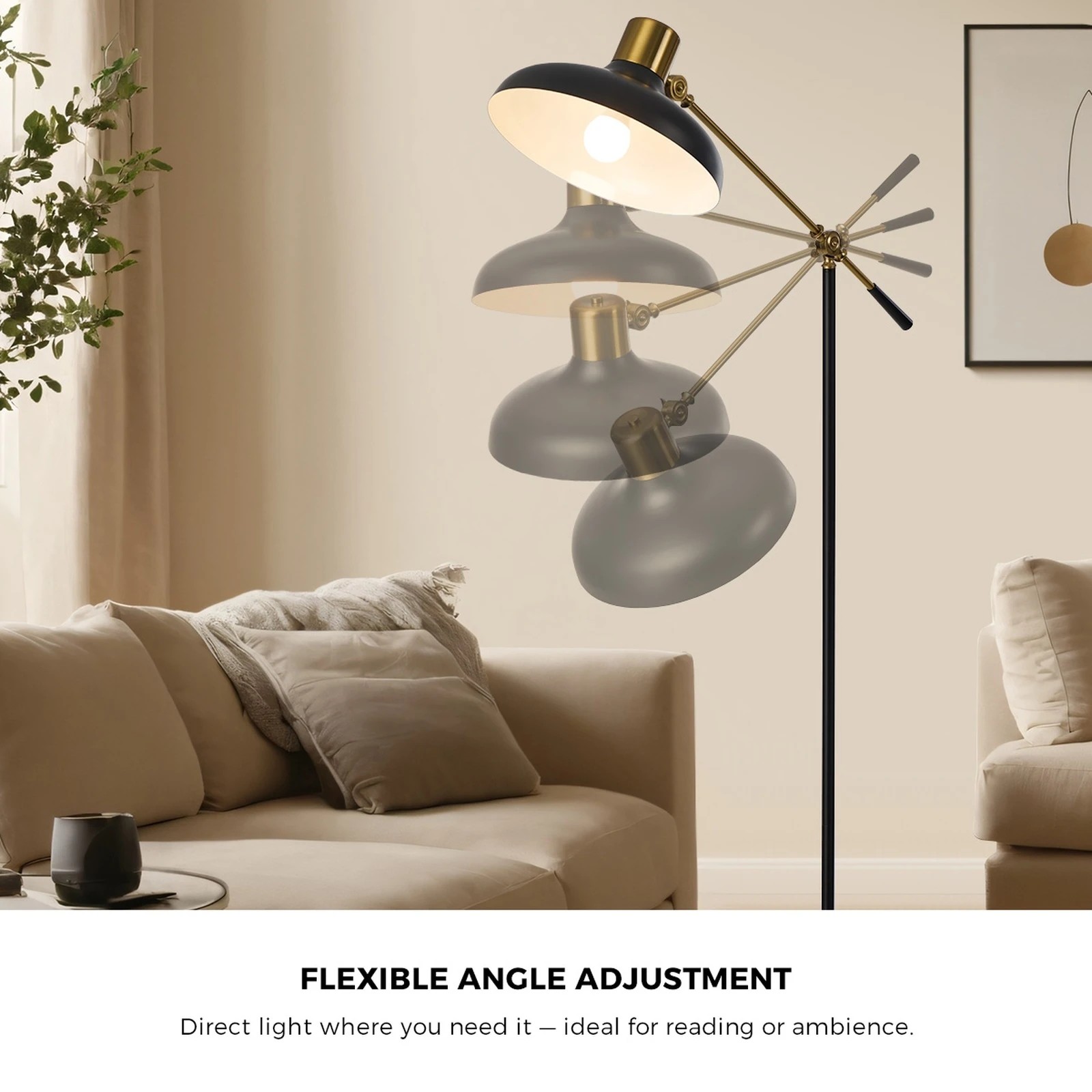 4 Oikiture Floor Lamps Adjustable Height Standing Metal Frame - Black, 4 of 10