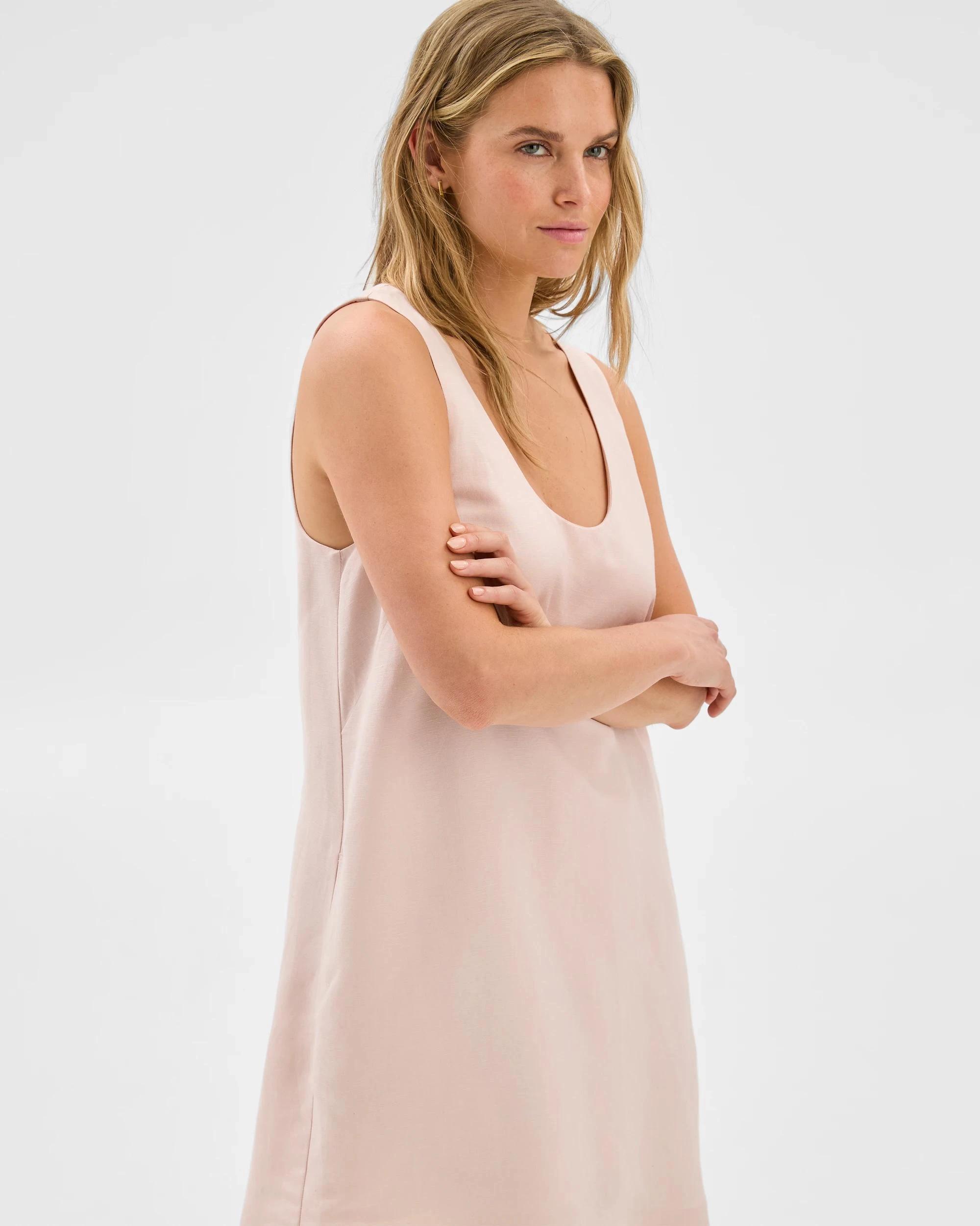 4 Lily Loves European Linen Blend U-Neck Mini Dress PINK LEMONADE, 4 of 7