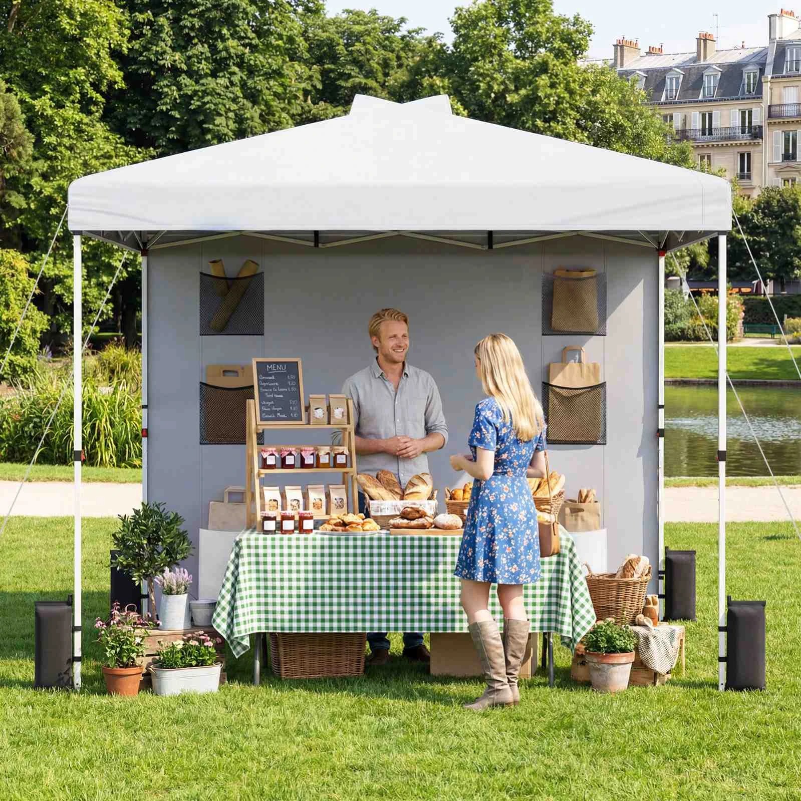 2 Costway 3x3m Pop up Canopy Tent Sidewall 6 Pocket Gazebo UPF50+ Vented Sun Shelter - White, 2 of 2