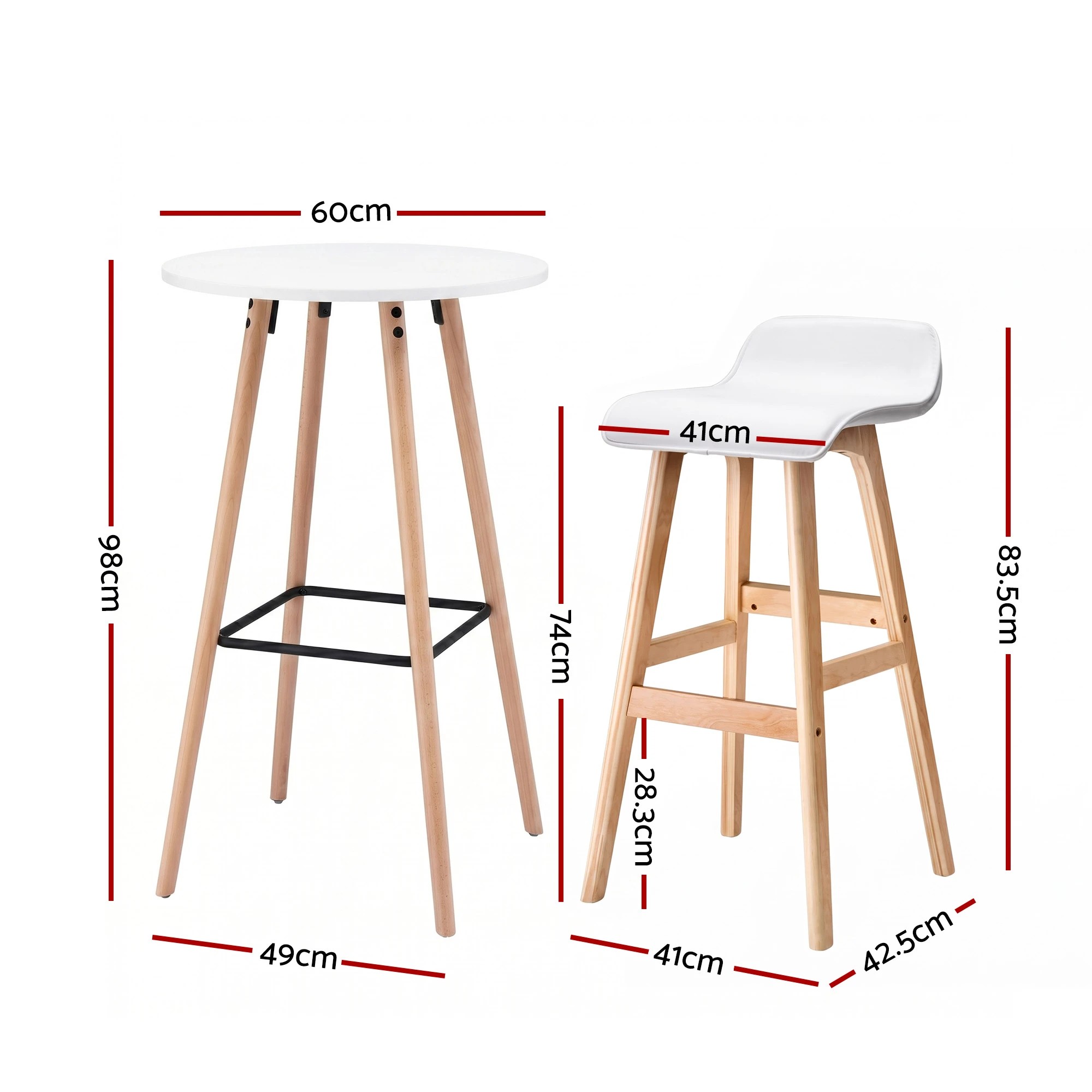 2 Artiss 3 Pcs Bar Table and Stools Set with Cushioned Stools Round Wooden Pub Dining Table - White, 2 of 9