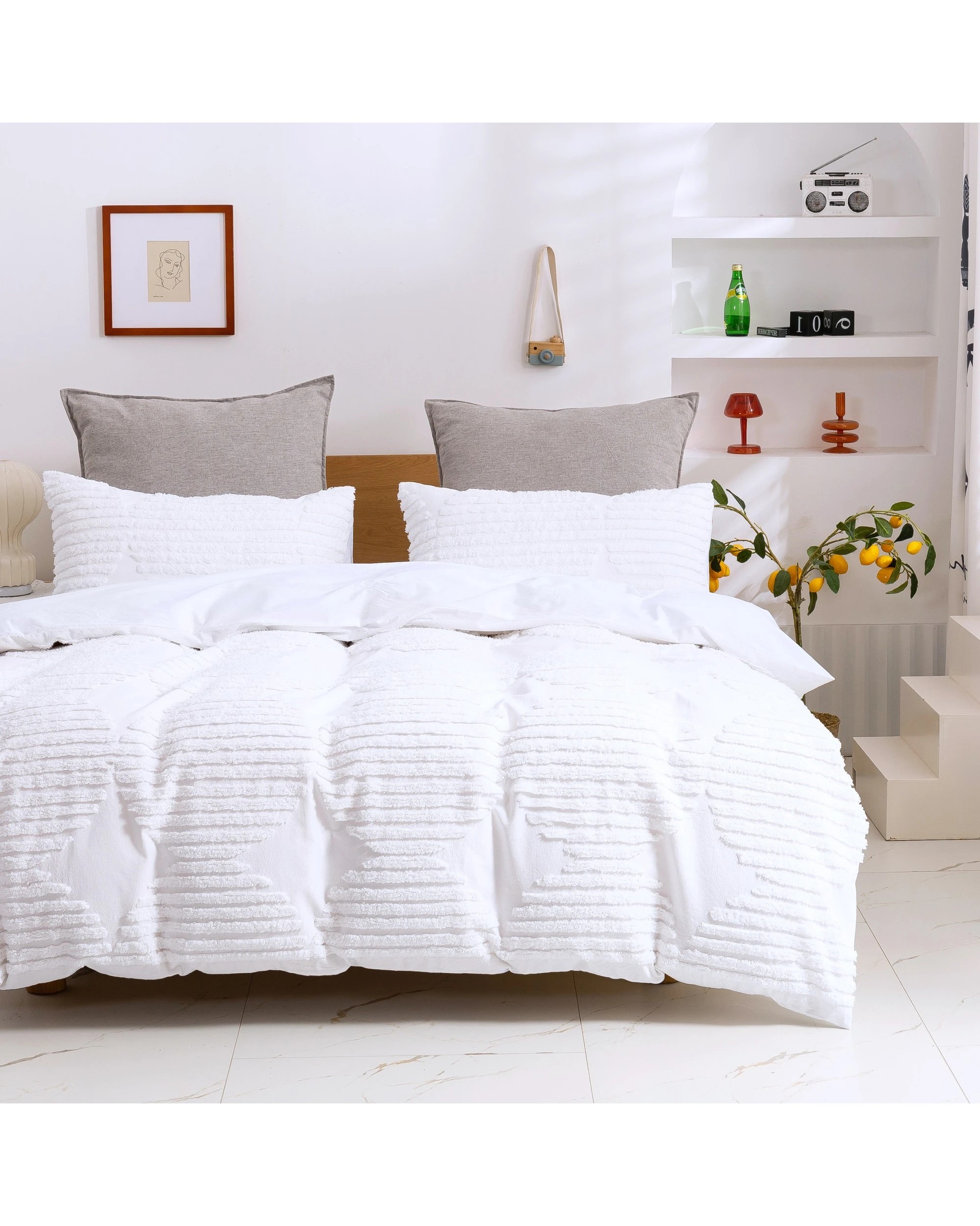 6 Dreamaker Darvo Tufted Washed Vintage Cotton Quilt Cover Set - Super King Bed - White, 6 of 6