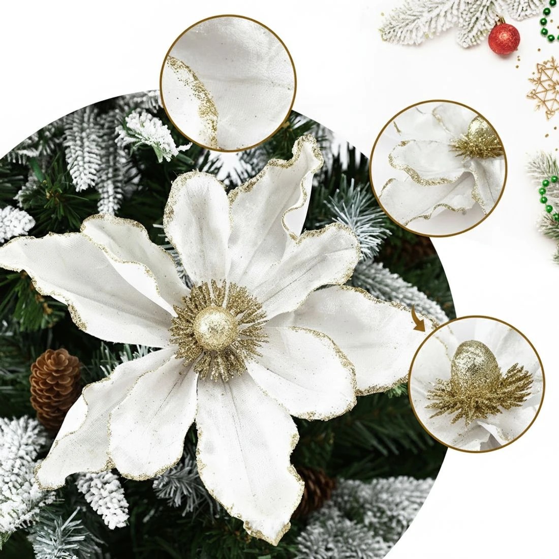 5 Jingle Jollys 14Pcs Christmas Tree Flower Set Garland Wreath Poinsettia - White, 5 of 5