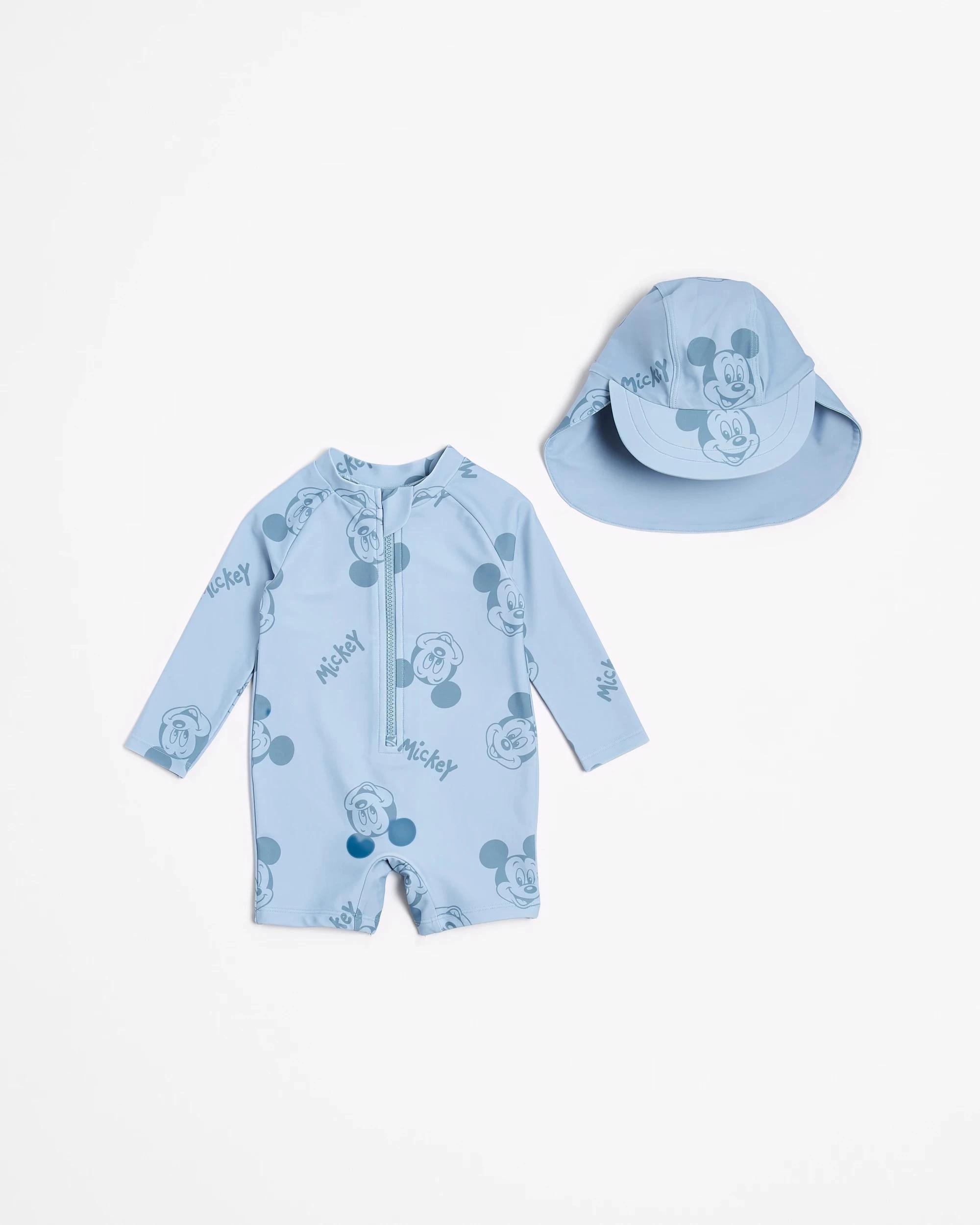 1 Baby Disney Unitard Swim Set with Hat 2 Piece - Mickey Mouse BLUE, 1 of 3