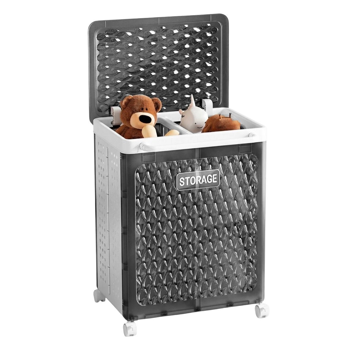 3 Dr FUSSY Laundry Basket Hamper Washing Dirty Clothes Organiser Folding Storage Bin 100L 2 Section Sorter Lid, 3 of 3