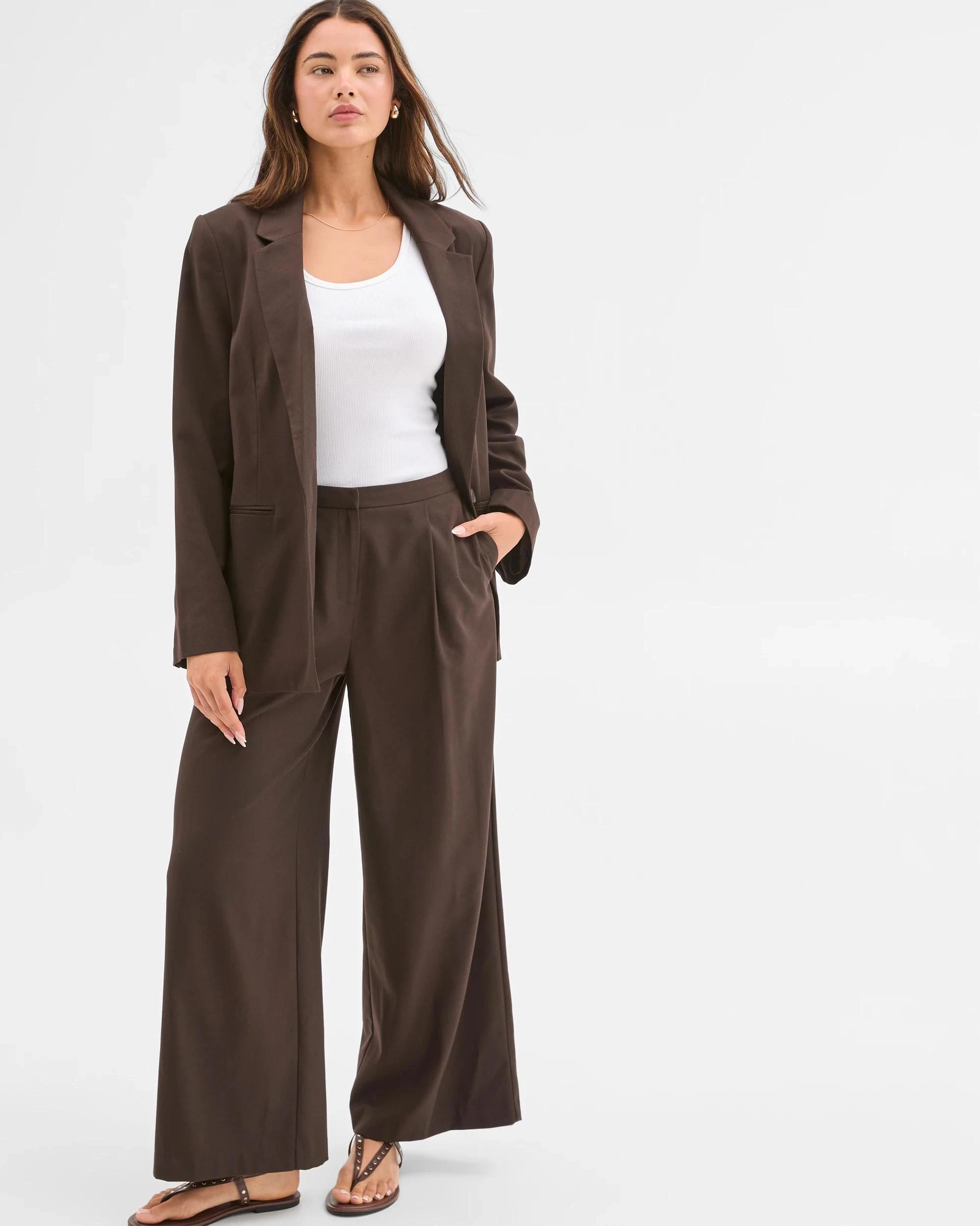1 Lily Loves Wide Leg Tailored Pants CHOCOLATE, 1 of 6
