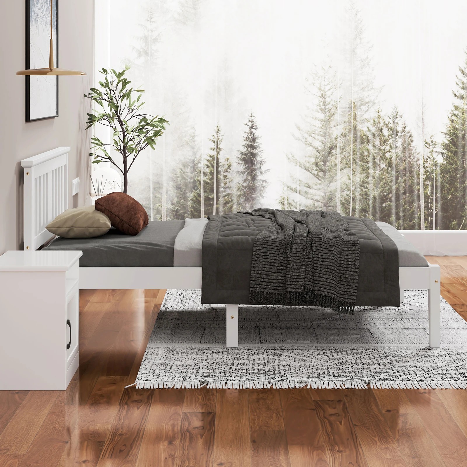 3 Alfordson Bed Frame Wooden Timber Single Size Mattress Base Platform Elgin - White, 3 of 10